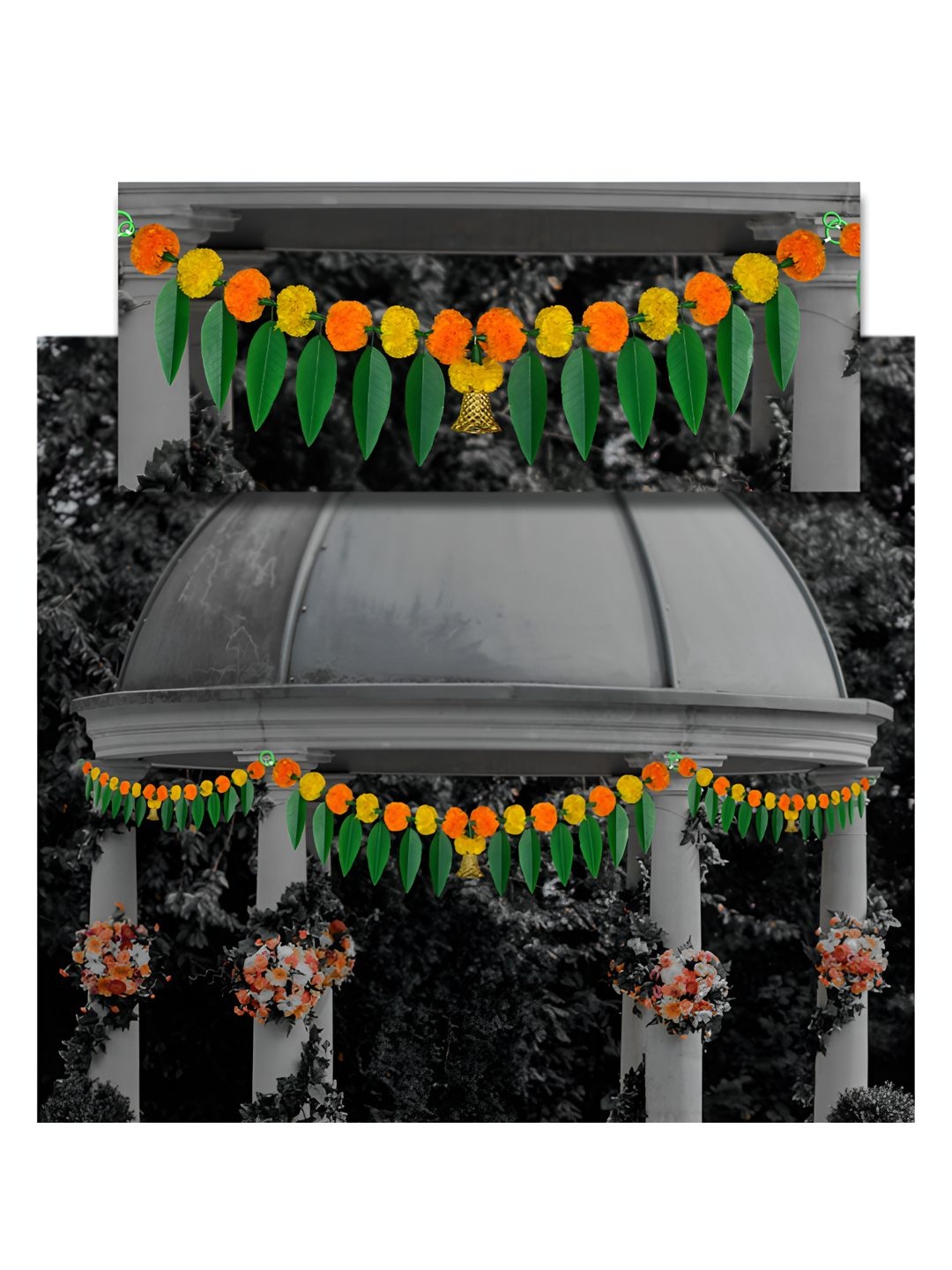 

iHandikart Yellow 6 Pieces Marigold With Mango Leaf Hanging Toran Artificial Flower