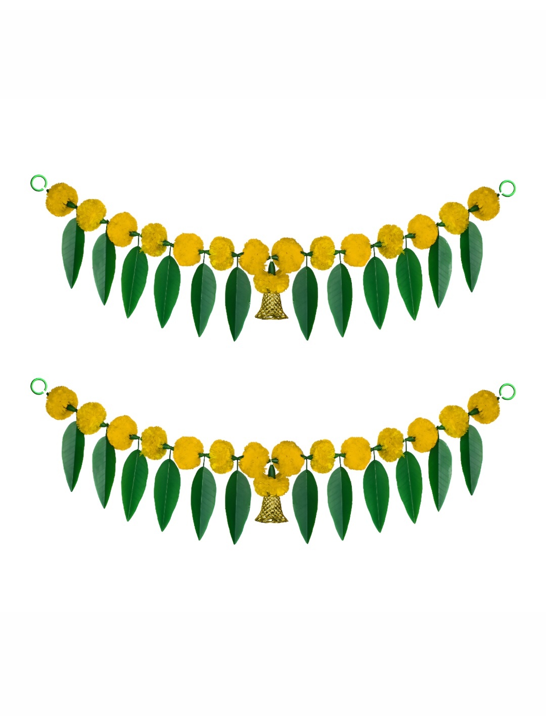 

iHandikart Yellow 2 Pieces Marigold With Mango Leaf Hanging Toran Artificial Flower