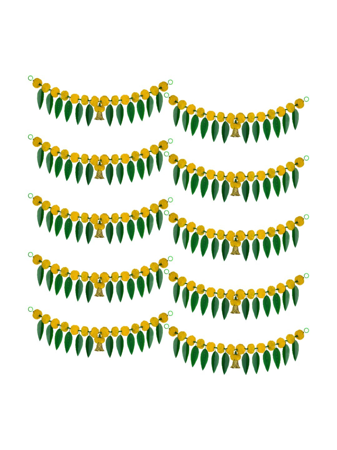 

iHandikart Yellow 10 Pieces Marigold With Mango Leaf Hanging Toran Artificial Flower
