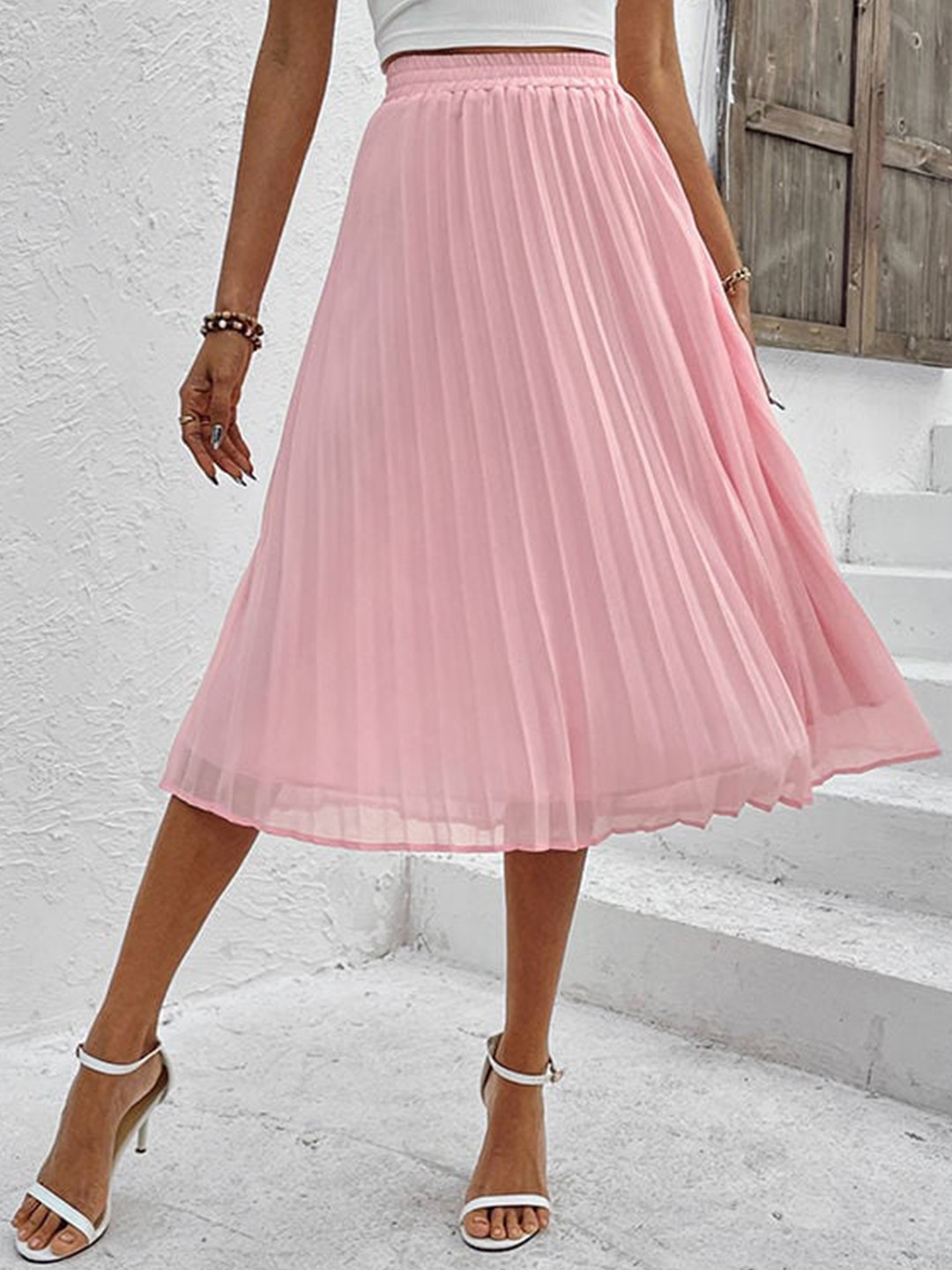 

StyleCast Pink High Waist A-Line Midi Skirt