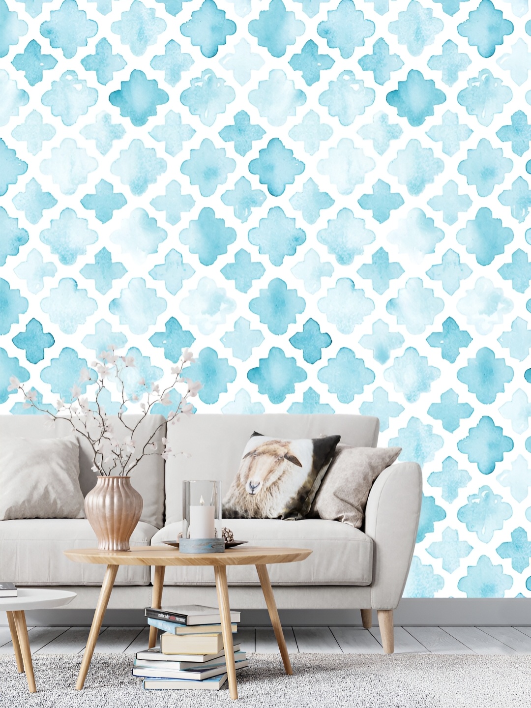 

DWELLSINDIA White & Blue Printed Self Adhesive Laminated Wallpaper