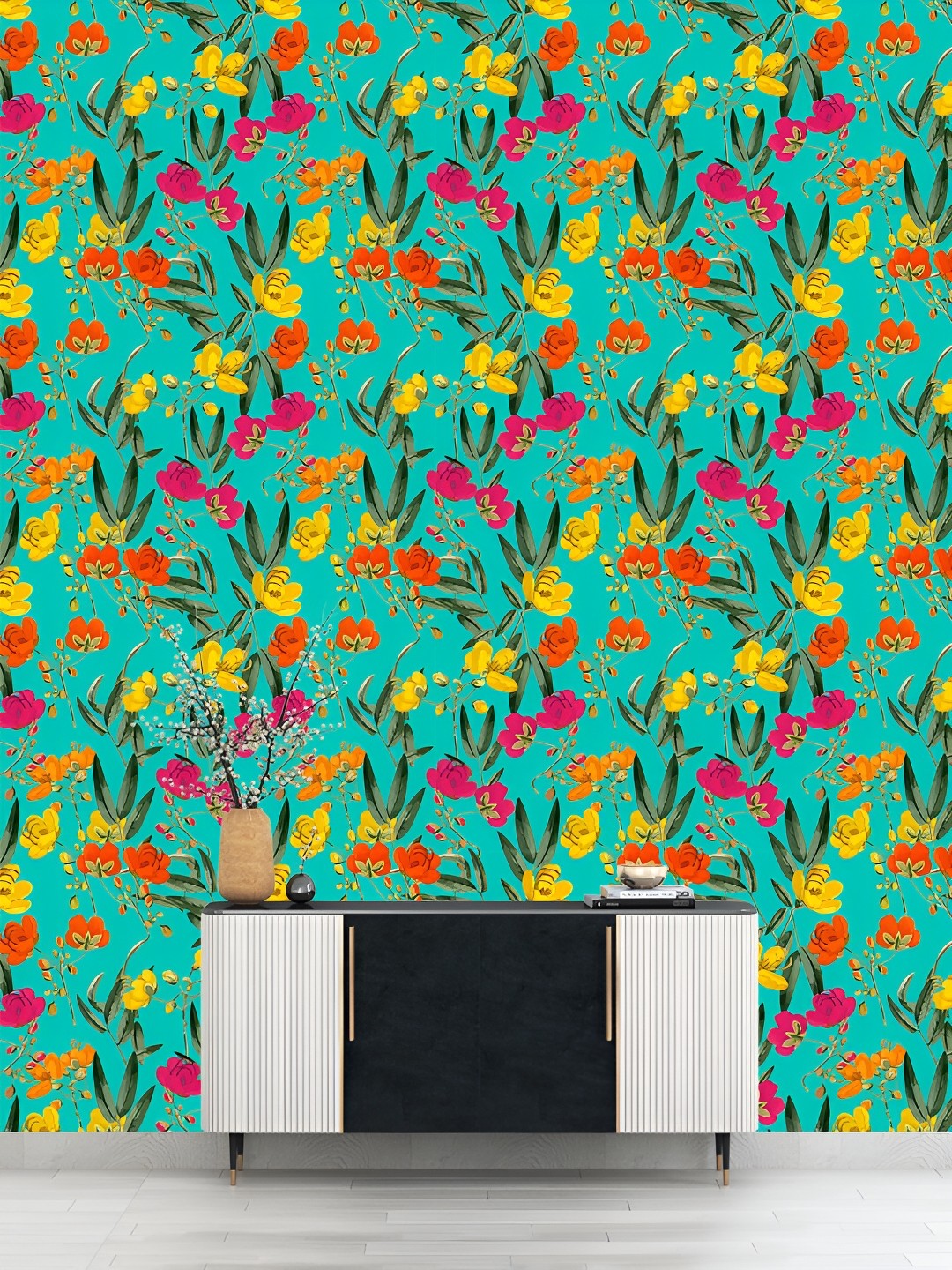 

DWELLSINDIA Green & Pink Floral Printed Self Adhesive Wallpaper