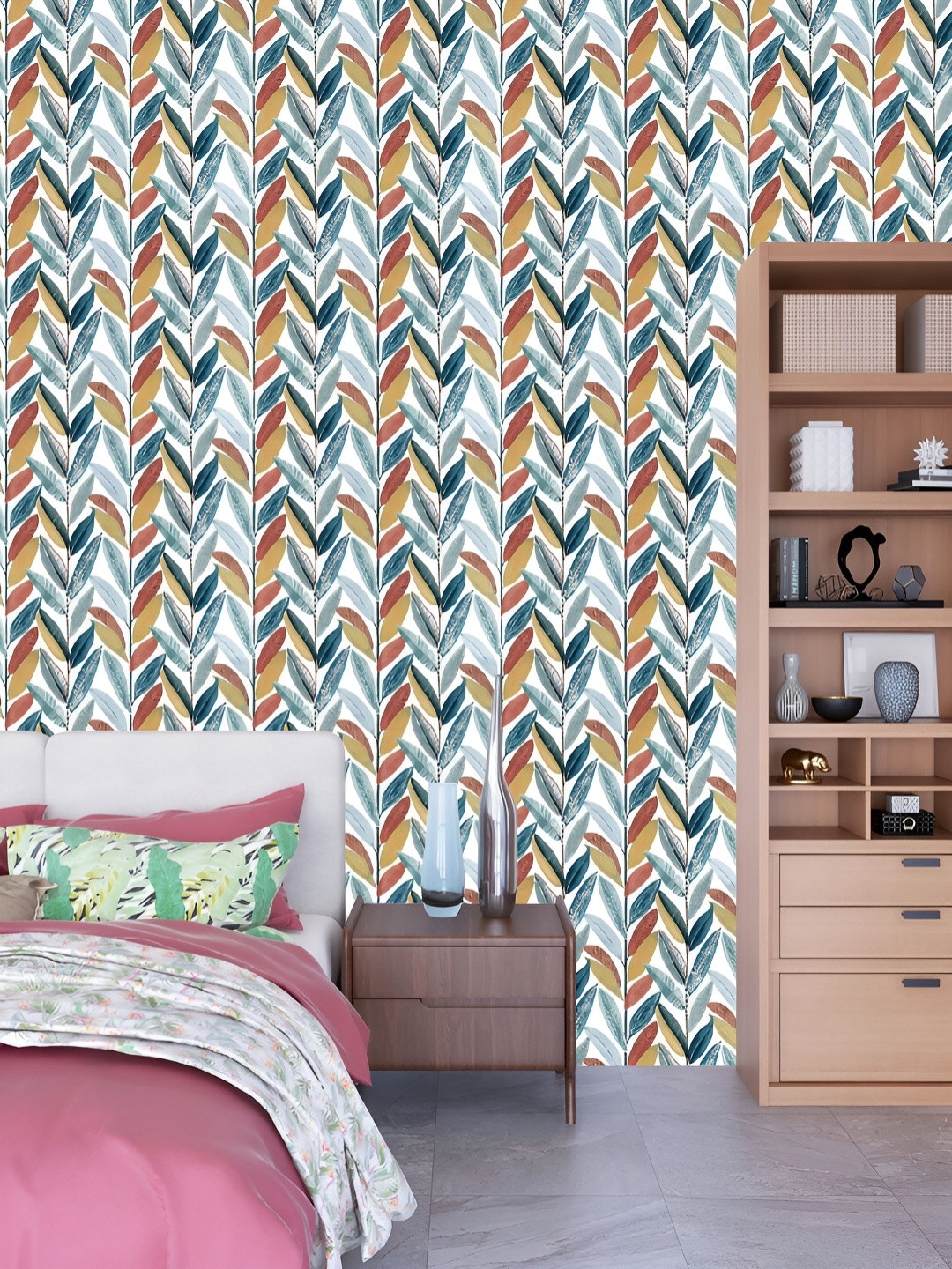 

DWELLSINDIA White & Teal Blue Floral Printed Self Adhesive Wallpaper