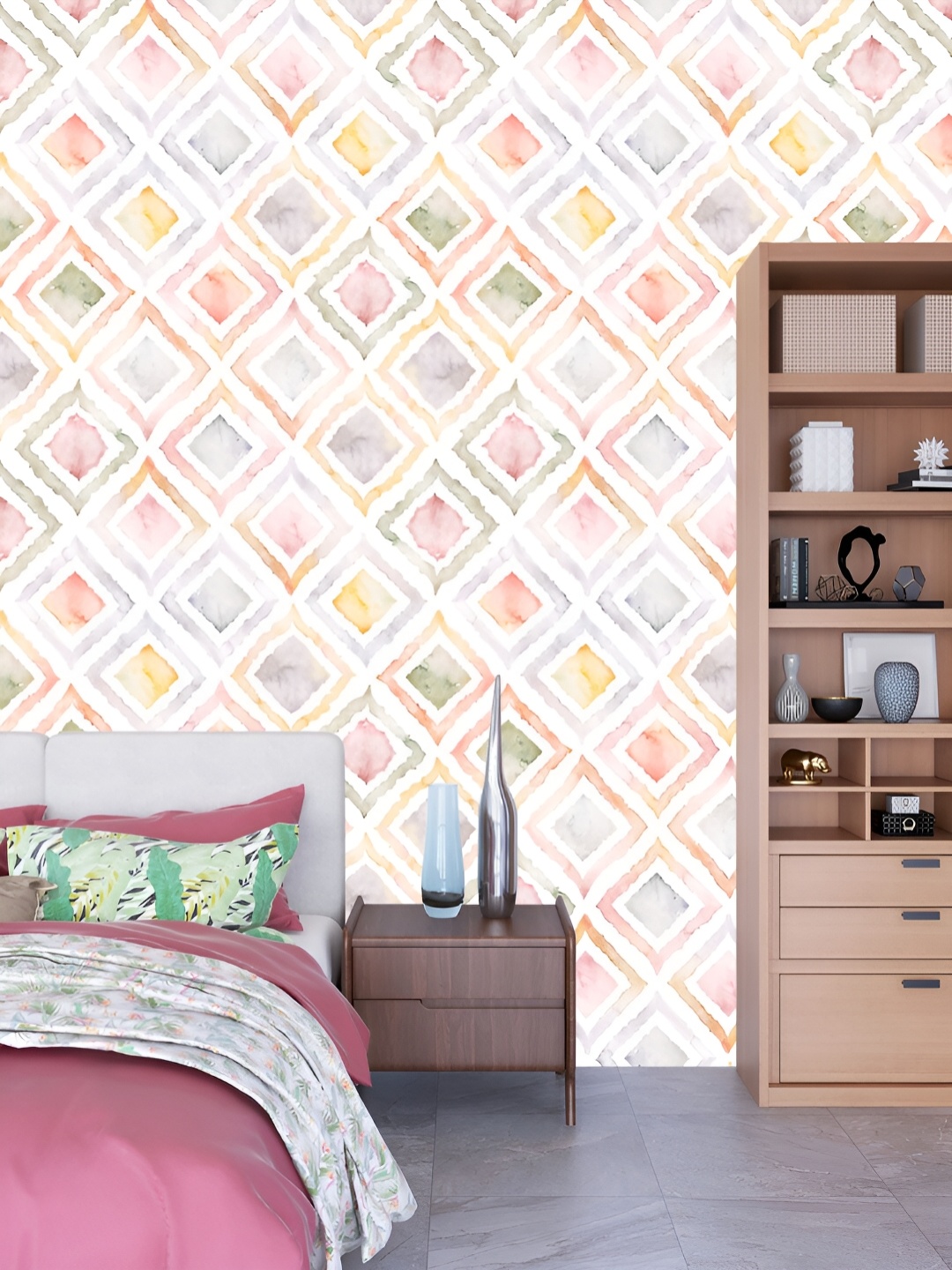 

DWELLSINDIA White & Pink Geometric Printed Self Adhesive Wallpaper