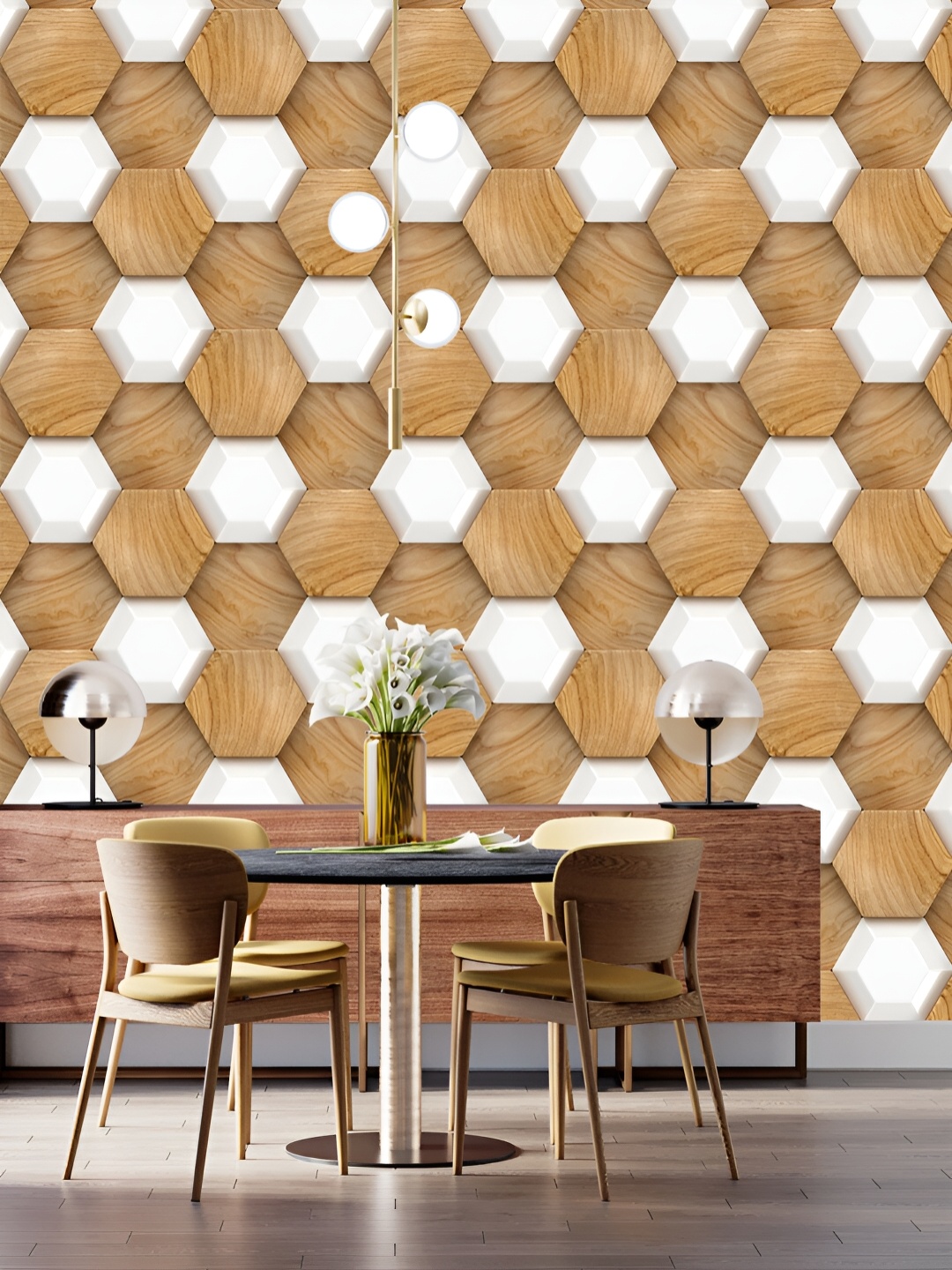 

DWELLSINDIA White & Brown Geometric Printed Self Adhesive Wallpaper