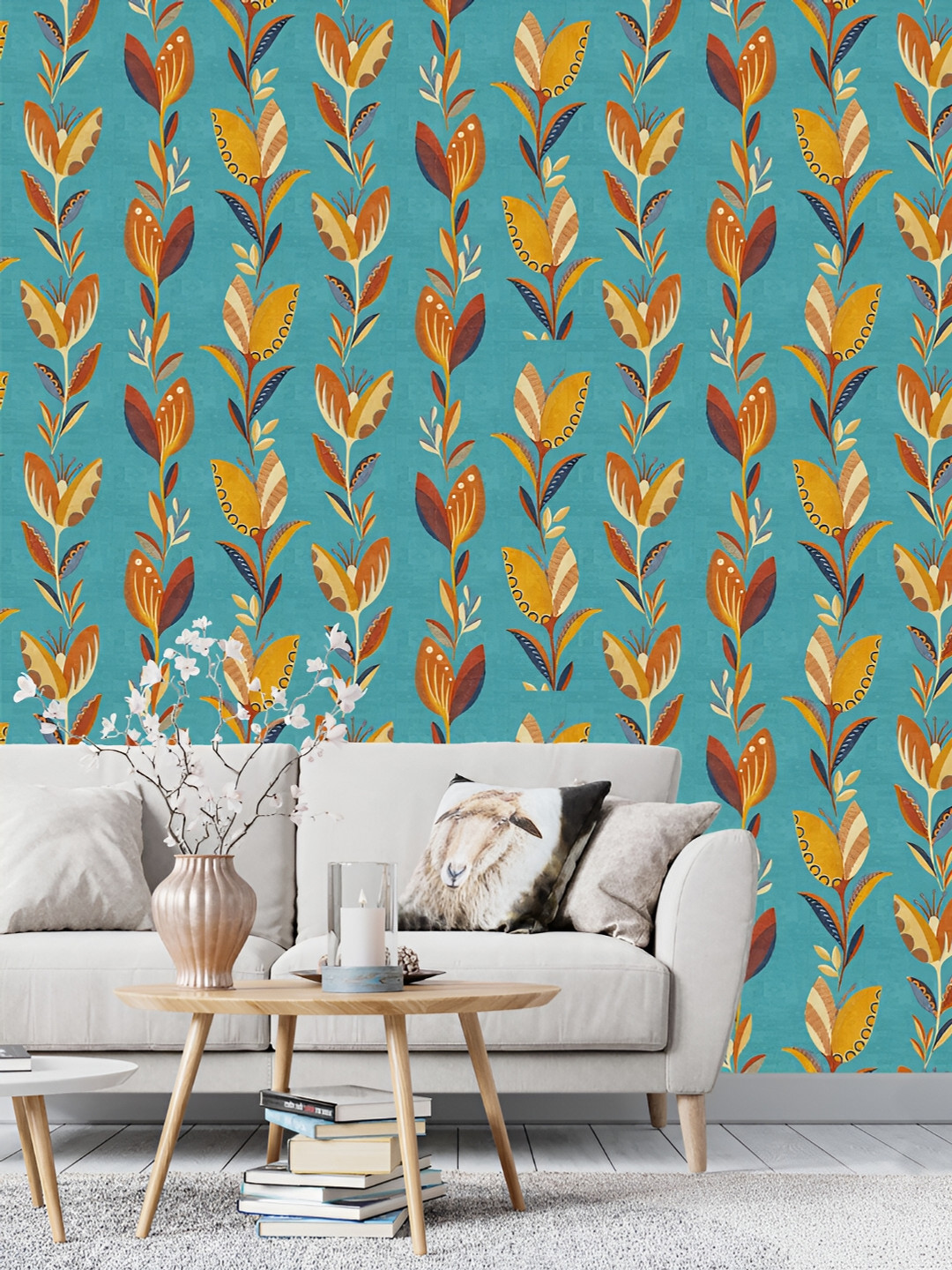 

DWELLSINDIA Blue & Brown Floral Pattern Self Adhesive Waterproof Removable Wallpaper