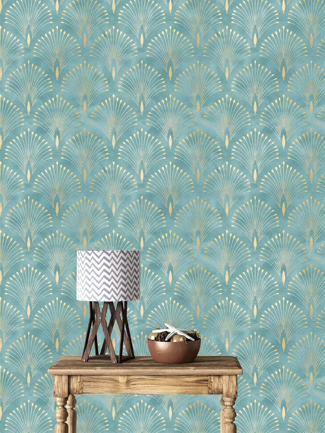 

DWELLSINDIA Blue & Gold Toned Floral Printed Self Adhesive Wallpaper