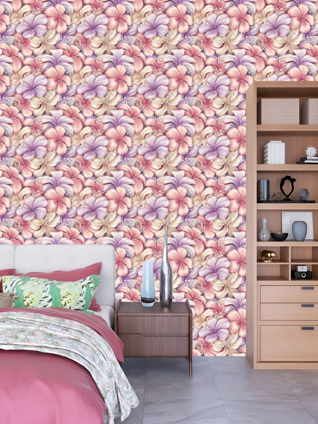 

DWELLSINDIA Pink & Purple Floral Printed Self adhesive Wallpaper