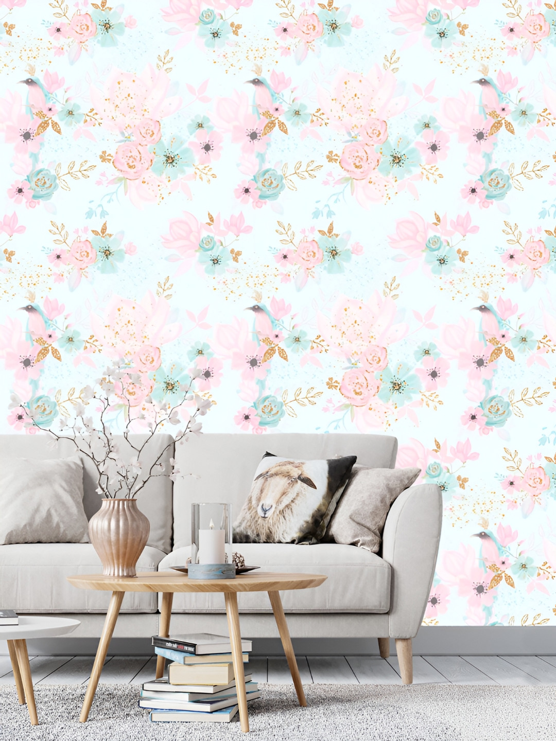

DWELLSINDIA Blue & Pink Floral Printed Self Adhesive Laminated Wallpaper