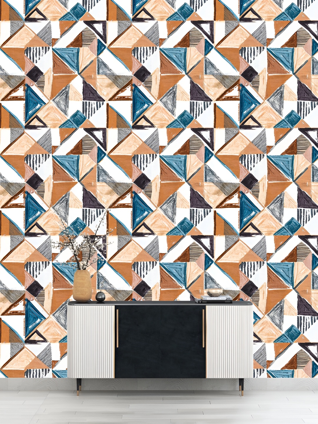 

DWELLSINDIA White & Brown Geometric Printed Self Adhesive Wallpaper