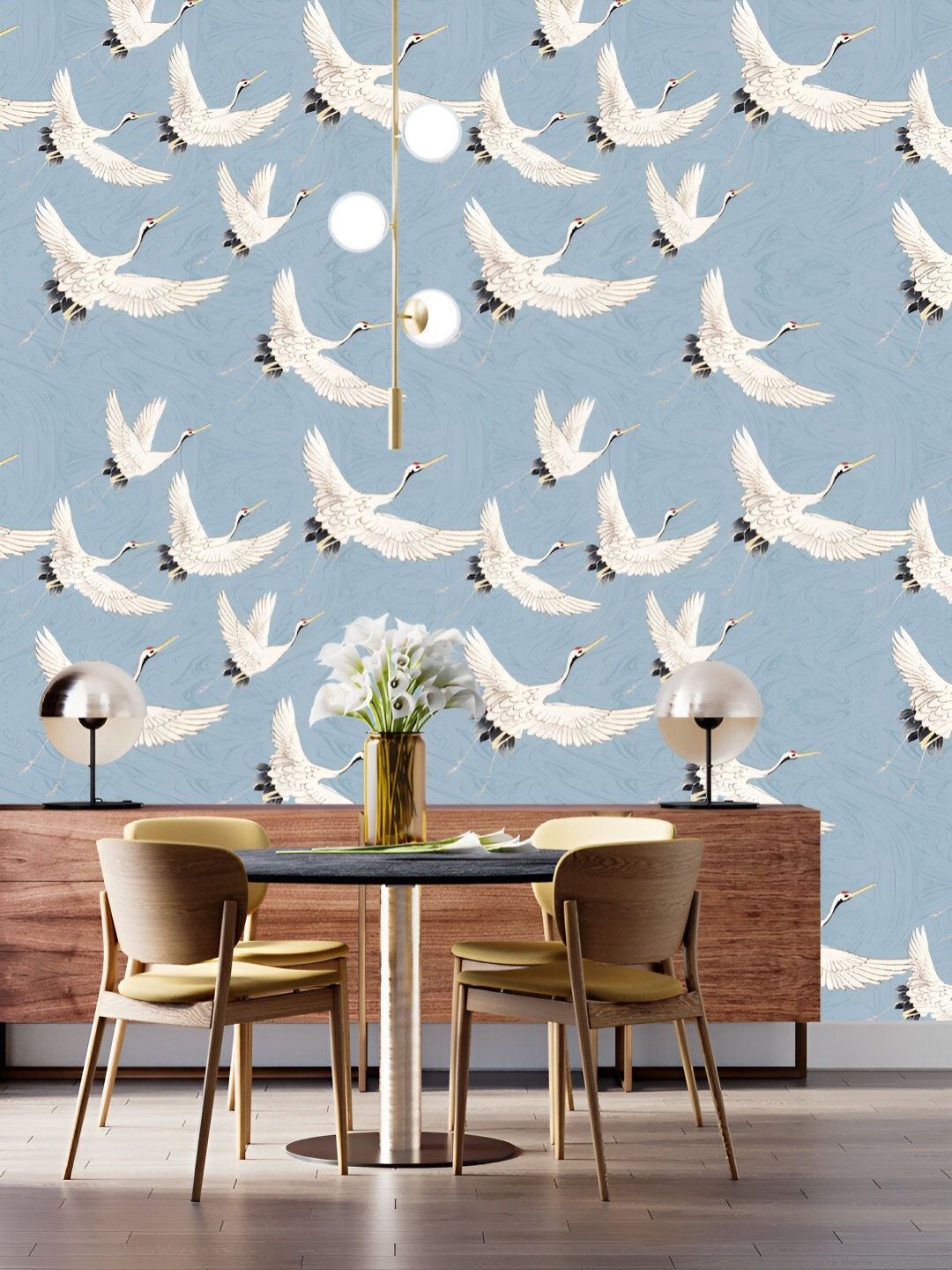 

DWELLSINDIA Blue & White Flying Birds Printed Self Adhesive Laminated Wallpaper