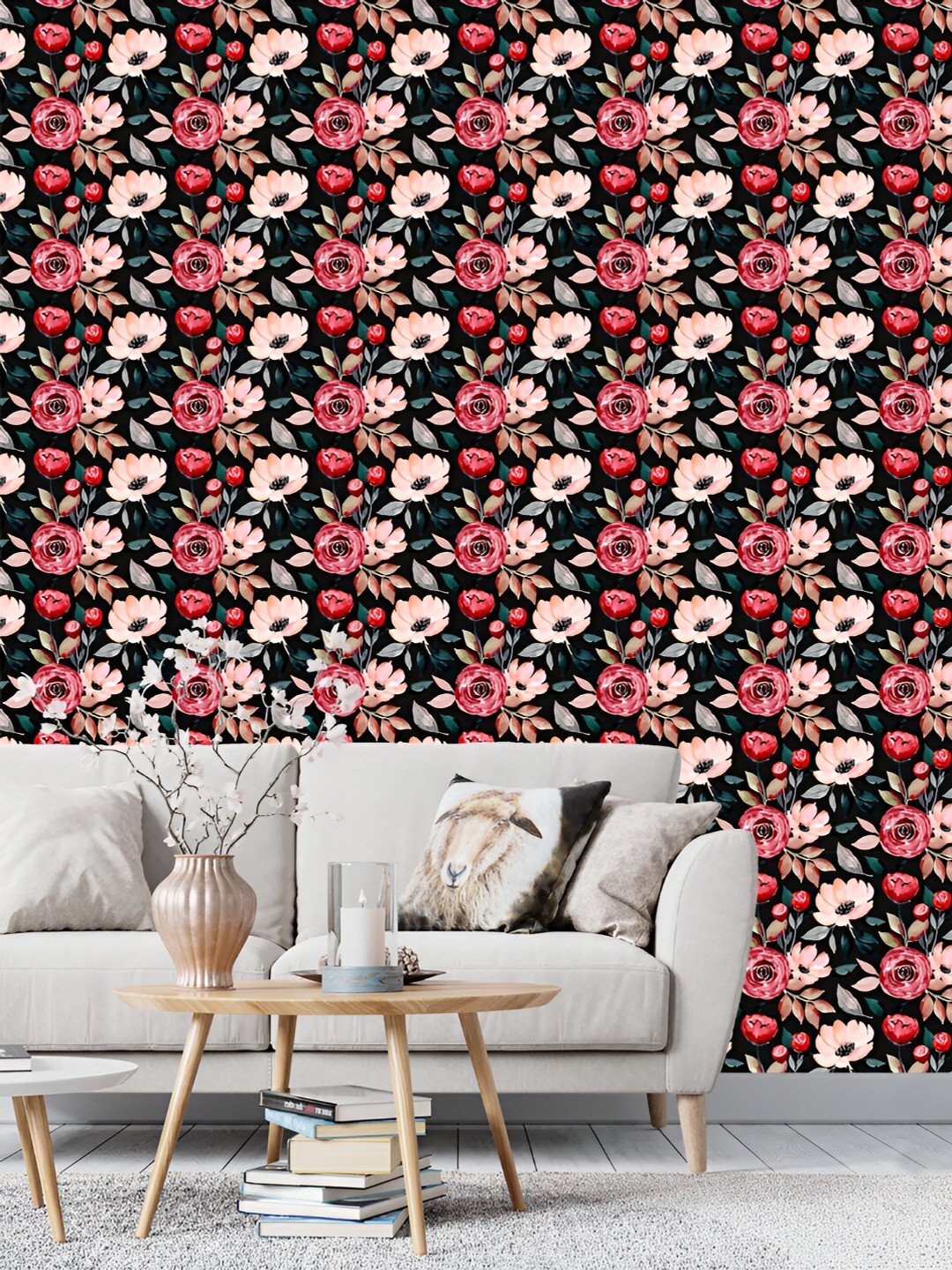 

DWELLSINDIA Black & Pink Floral Pattern Printed Self Adhesive Laminated Wallpaper