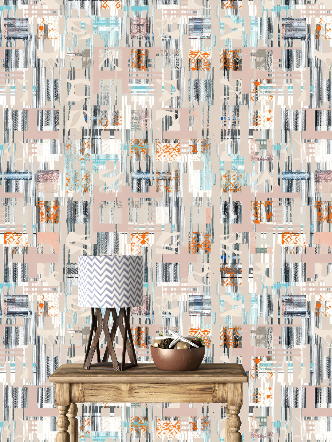 

DWELLSINDIA Beige & Blue Printed Self Adhesive Laminated Wallpaper