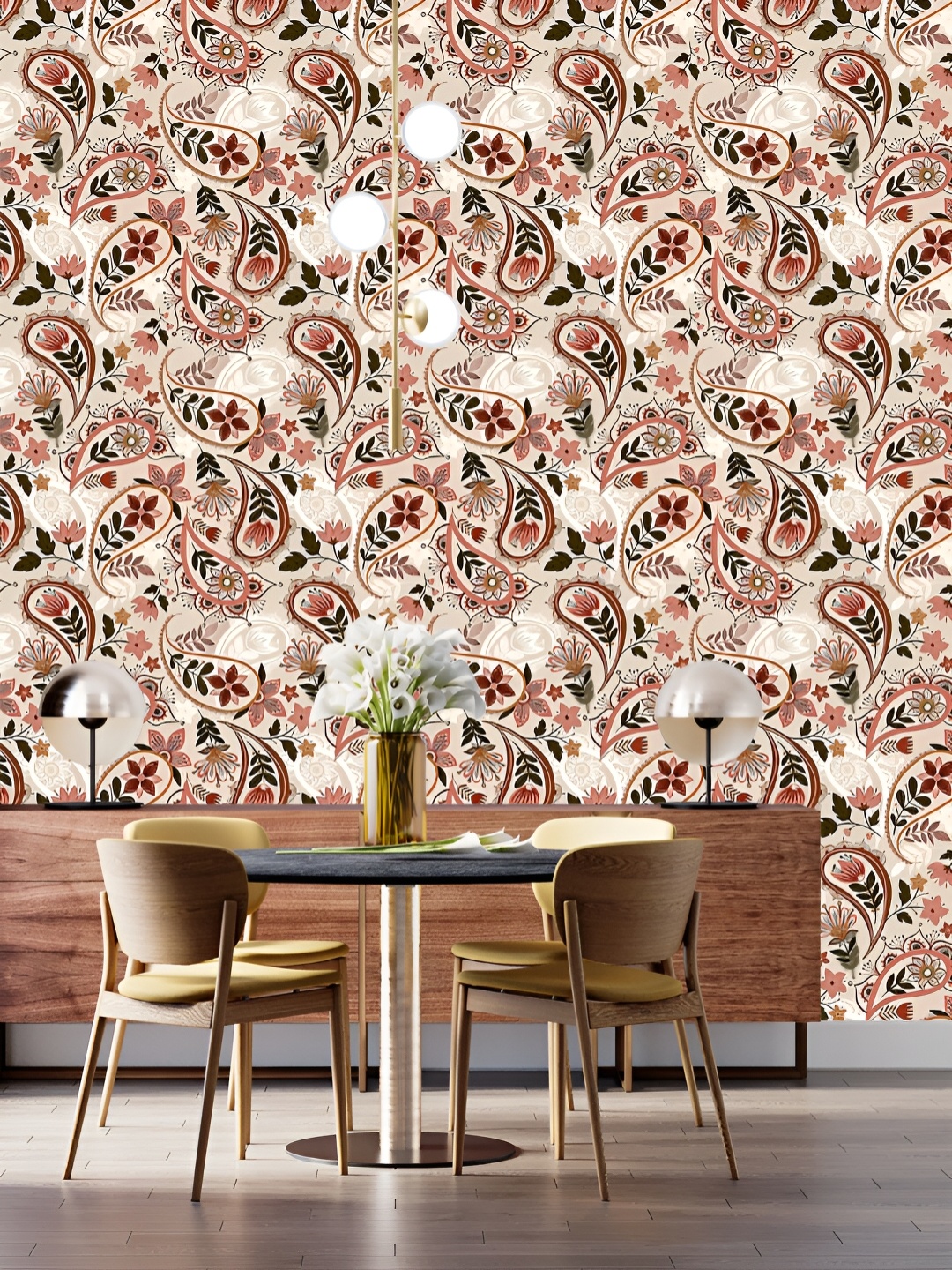 

DWELLSINDIA Beige & White Ethnic Motifs Printed Self Adhesive Wallpaper