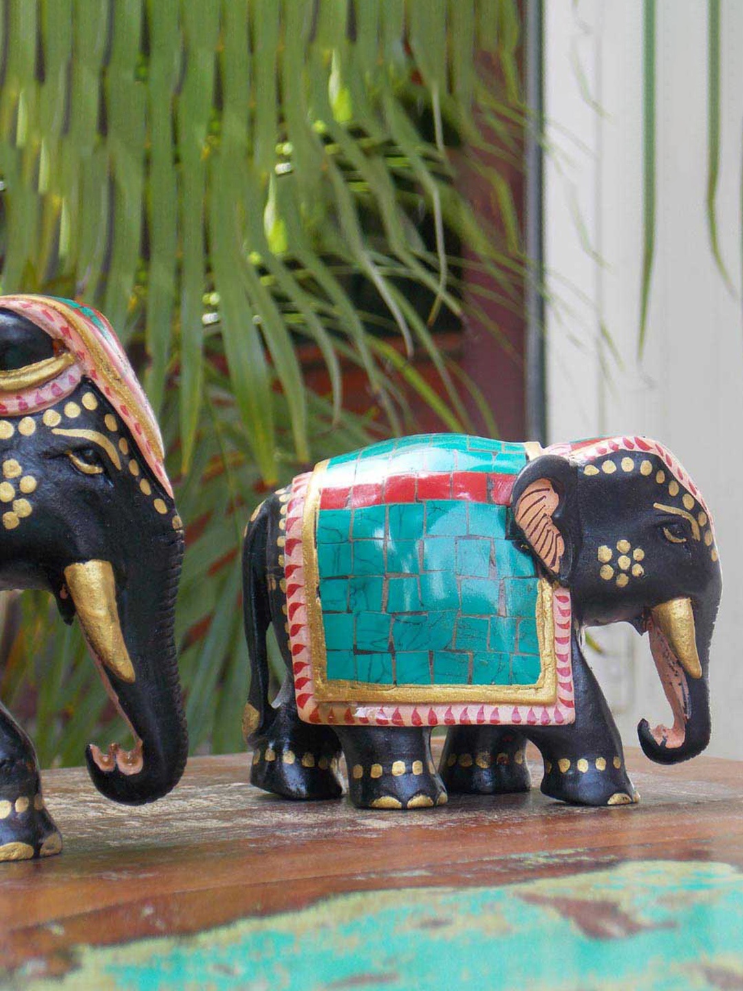 

Indune Lifestyle Turquoise Blue & Black Elephant Figurine Showpiece