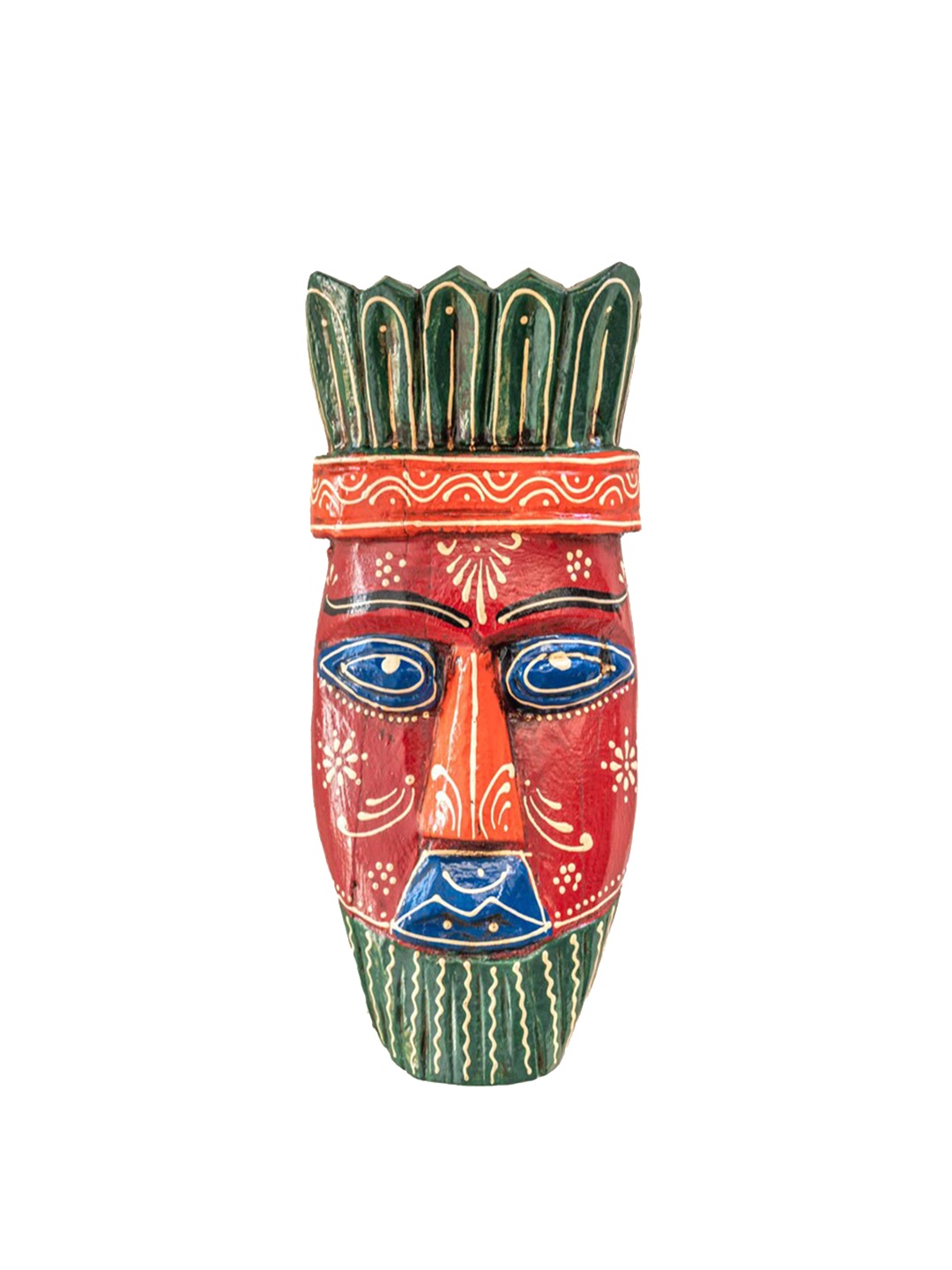 

Indune Lifestyle Red & Green Wooden Mask Tribal Showpiece
