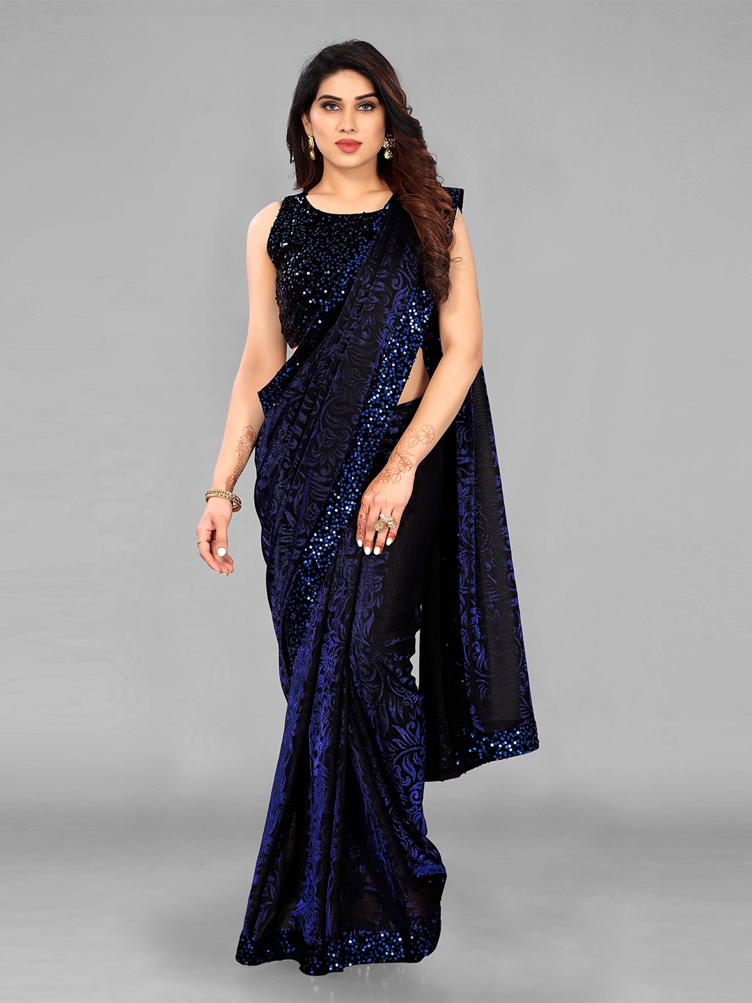 

ISHA TRADE Floral Saree, Blue