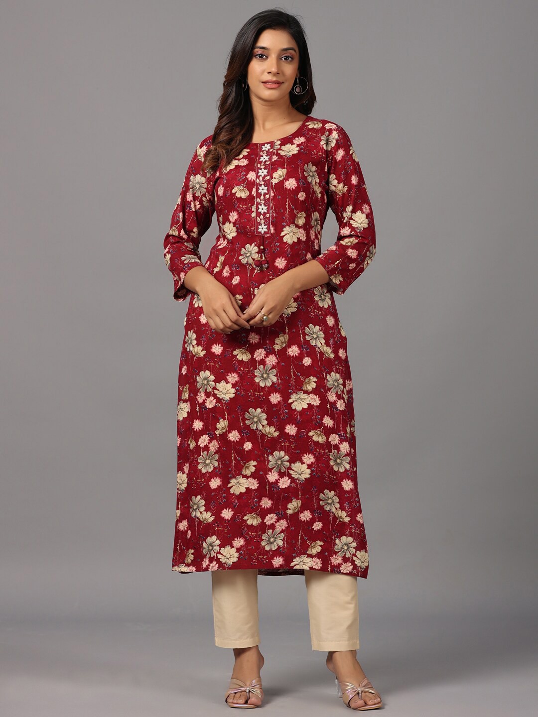 

Amchoor Floral Printed Kurta, Maroon