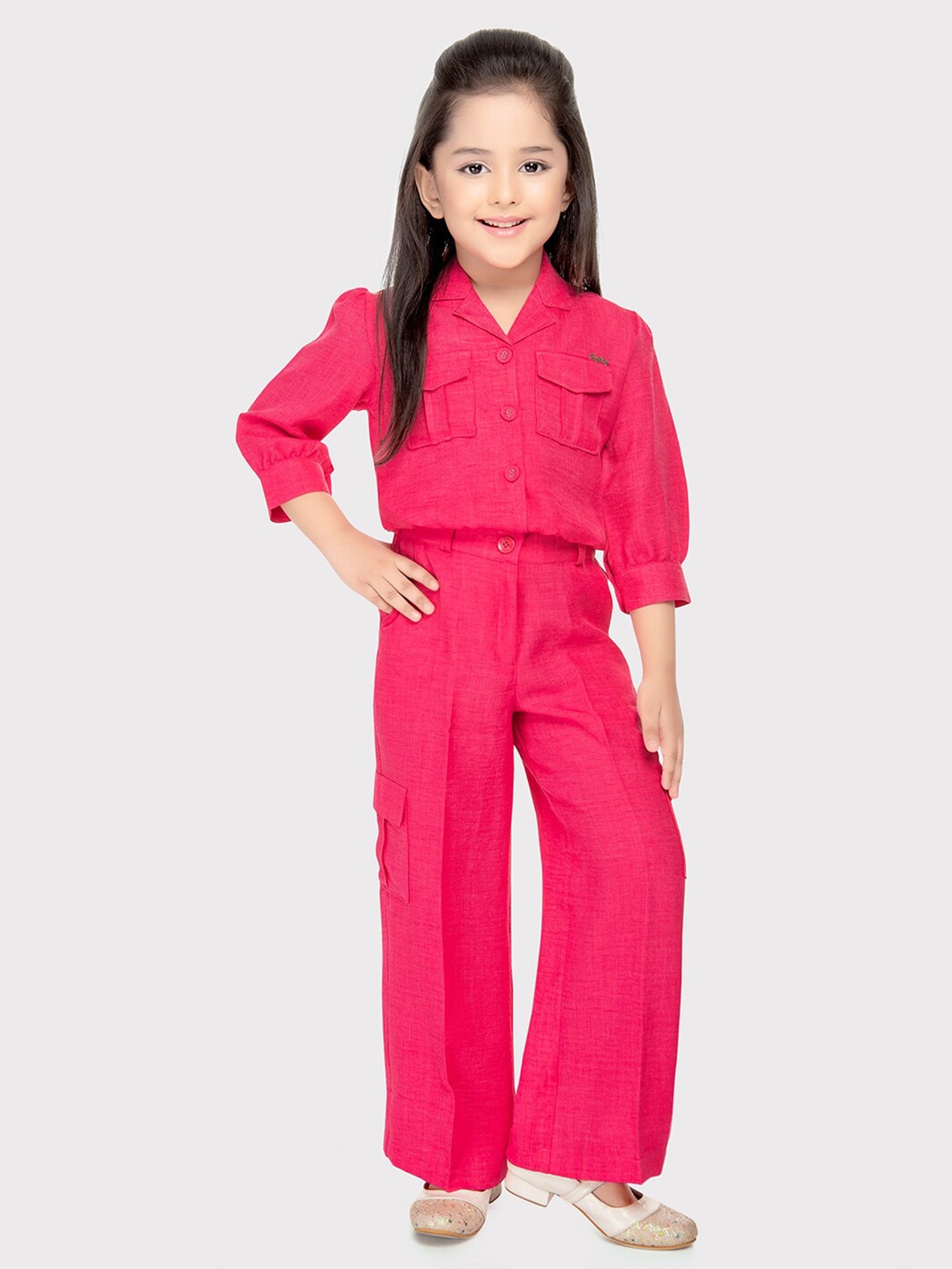 

Tiny Baby Girls Shirt Collar Clothing Set, Pink