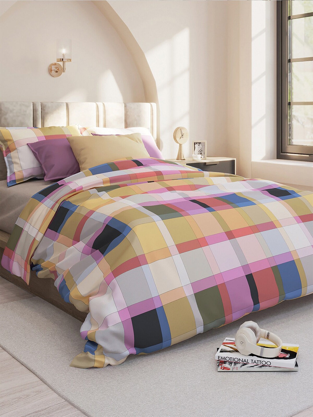 

LABHAM Blue & White Striped Cotton 144 TC Queen Bedsheet with 2 Pillow Covers
