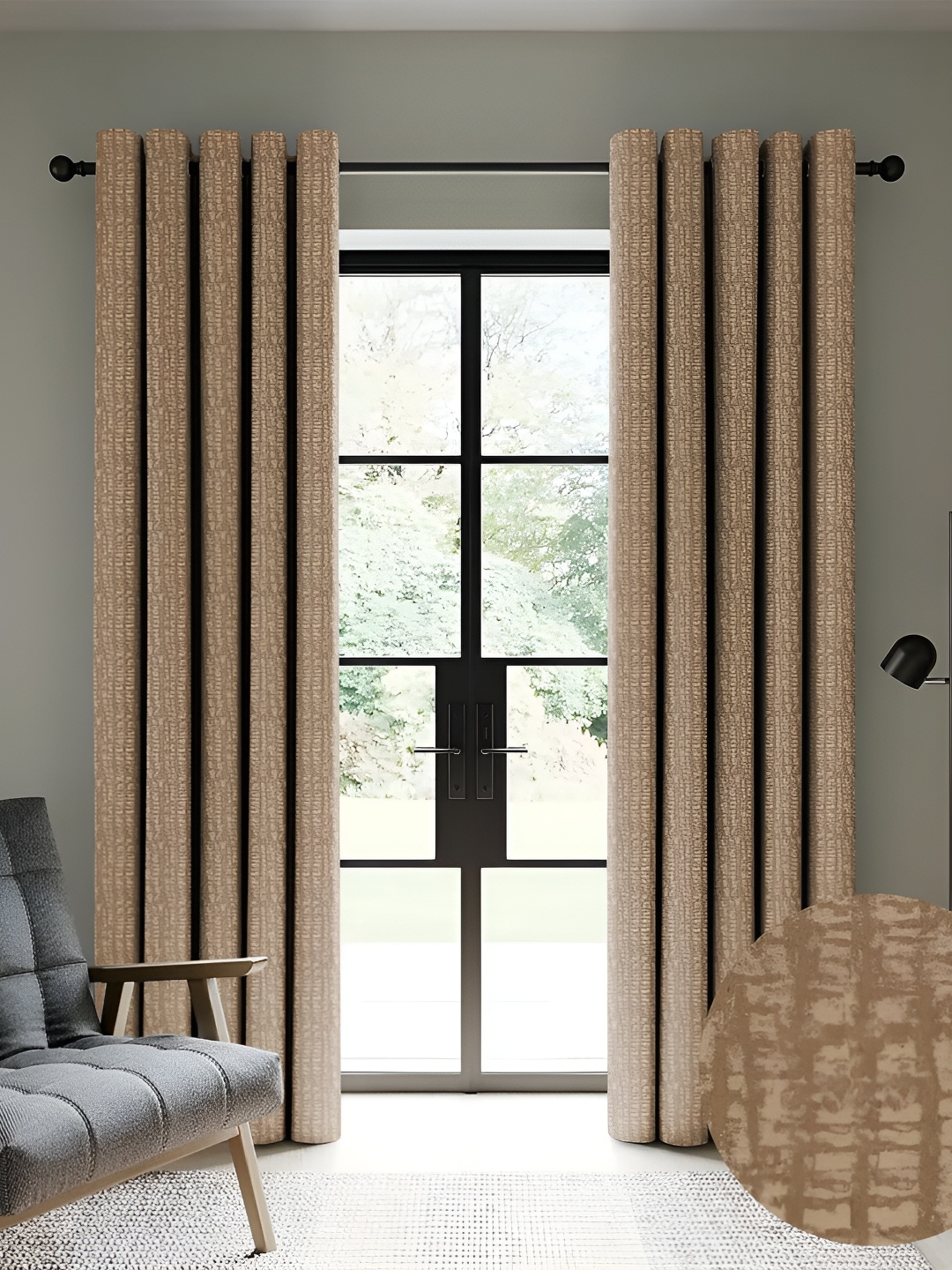 

Nefertiti Home Coffee Brown 2 Pcs Floral Black Out Door Curtain