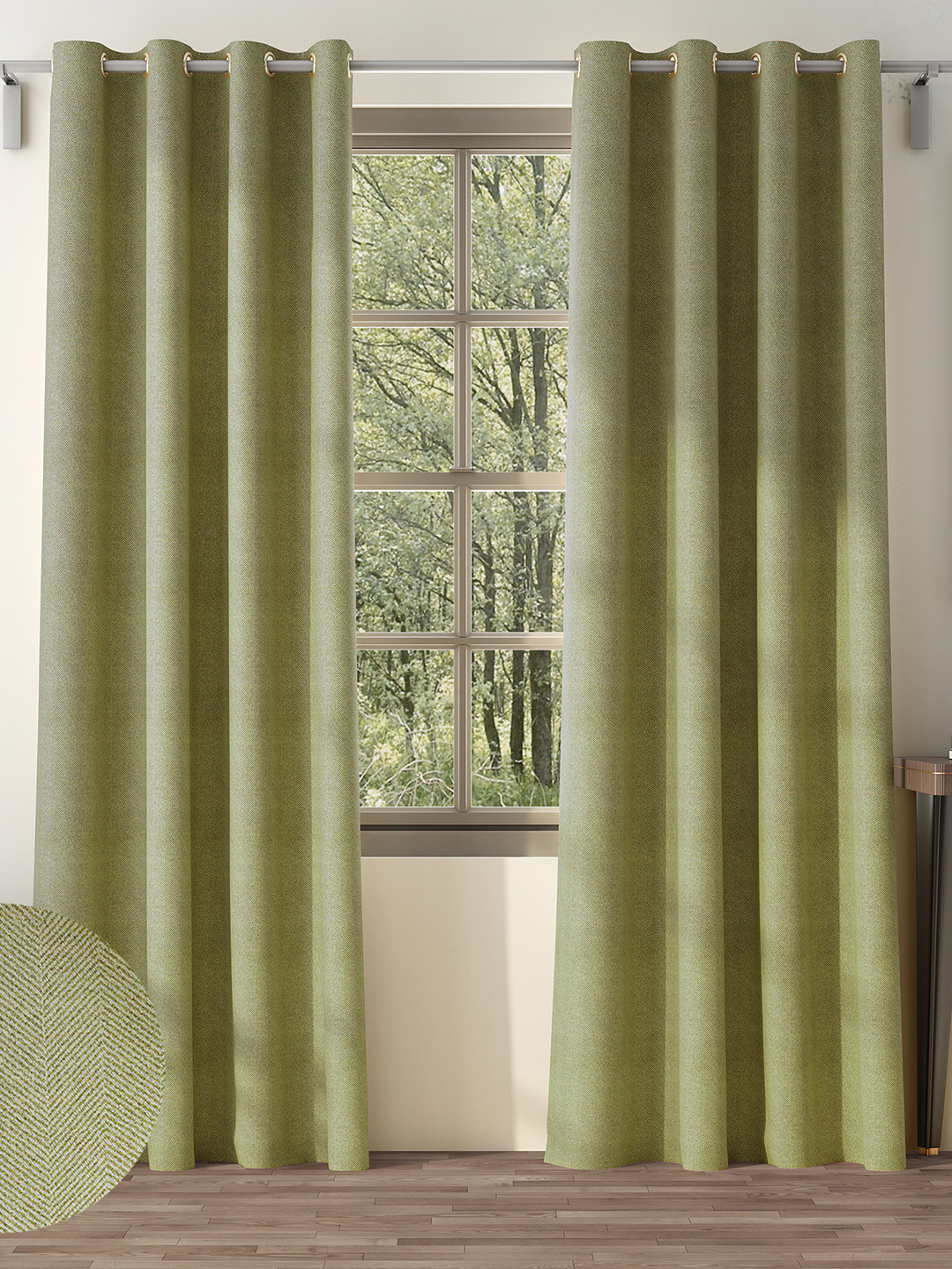 

Nefertiti Home Green 2 Pcs Floral Black Out Long Door Curtain