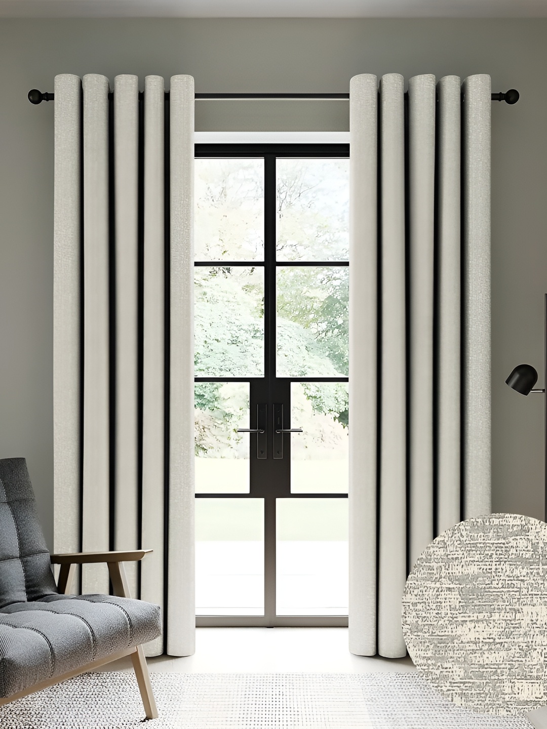 

Nefertiti Home Grey 2 Pcs Floral Black Out Door Curtain
