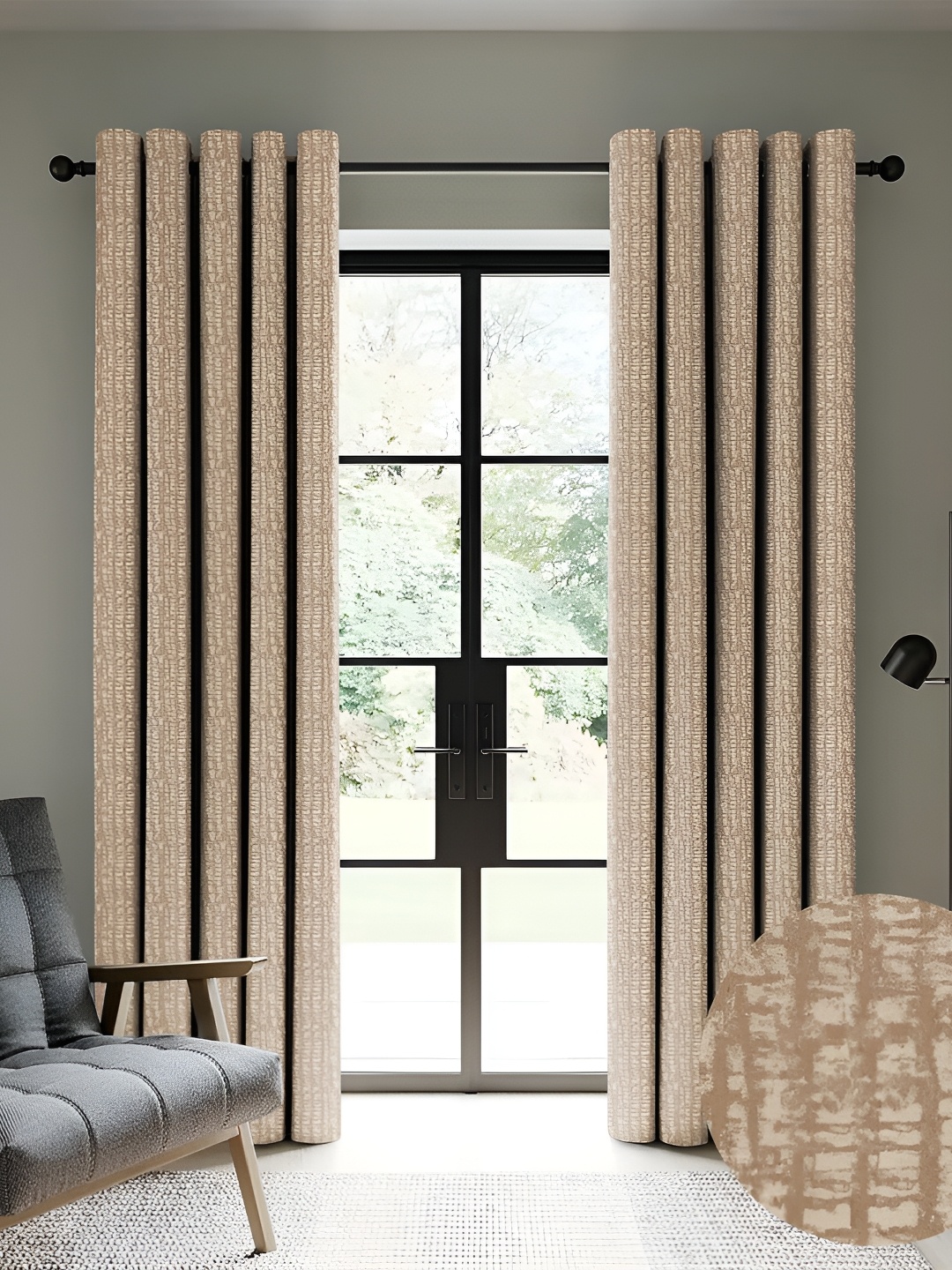 Nefertiti Home Tan Set of 2 Floral Black Out Long Door Curtain