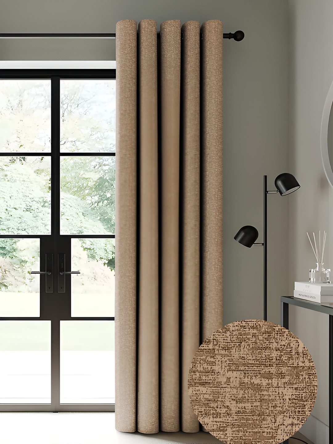 

Nefertiti Home Coffee Brown 2 Pcs Floral Black Out Door Curtain