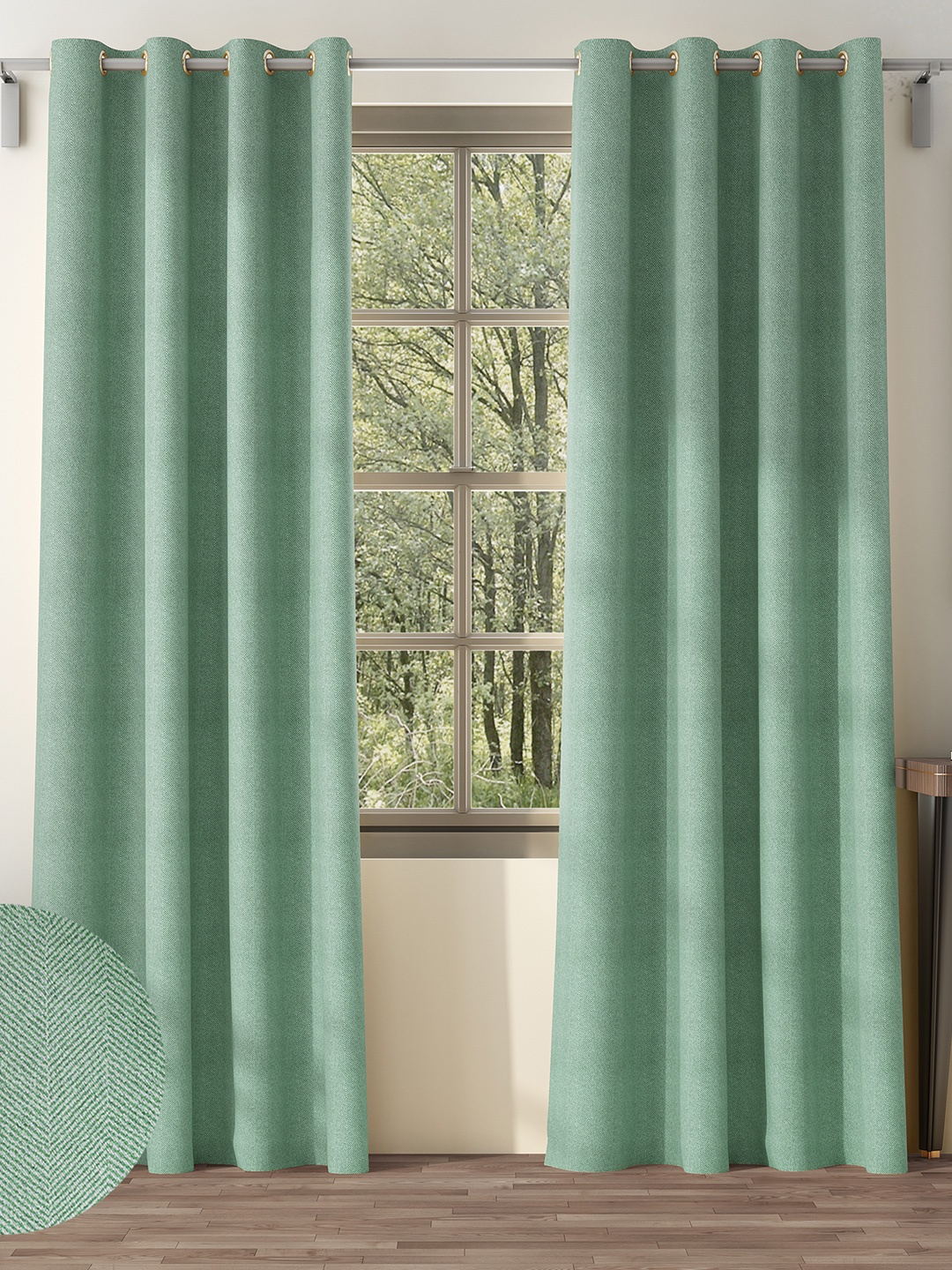

Nefertiti Home Sea Green Set of 2 Floral Black Out Door Curtain