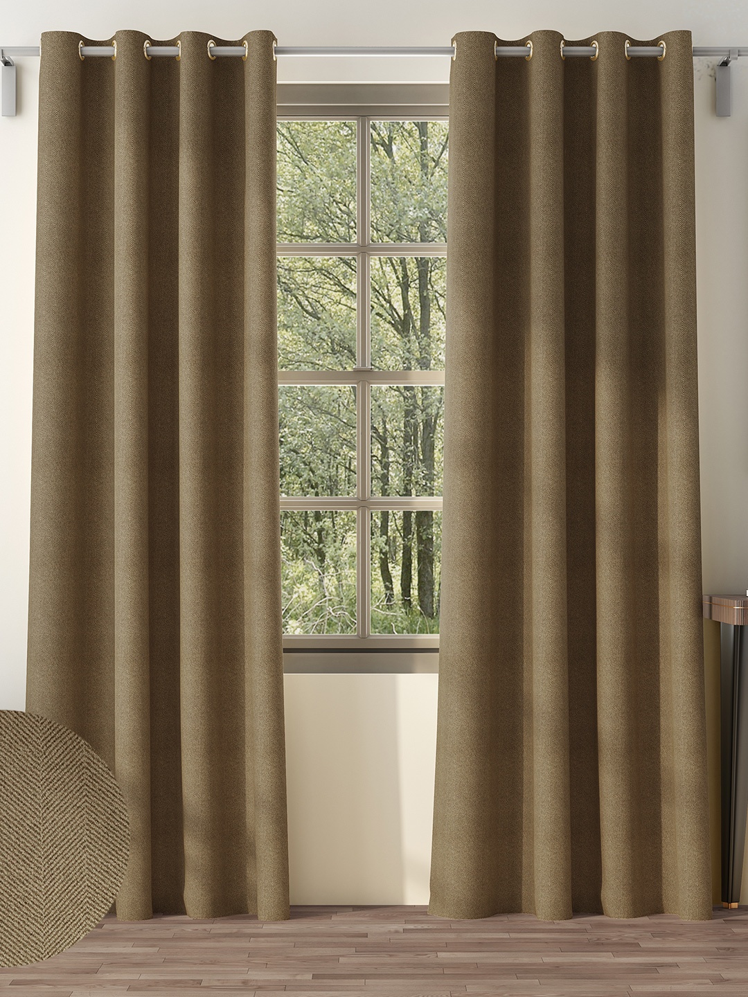 

Nefertiti Home Coffee Brown 2 Pcs Floral Black Out Door Curtain