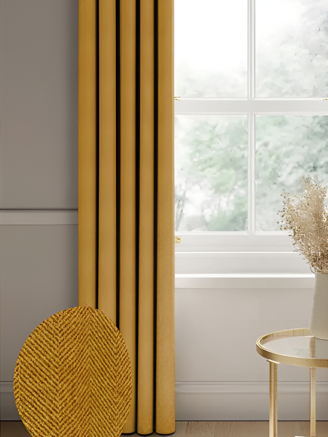

Nefertiti Home Mustard 2 Pcs Floral Black Out Door Curtain