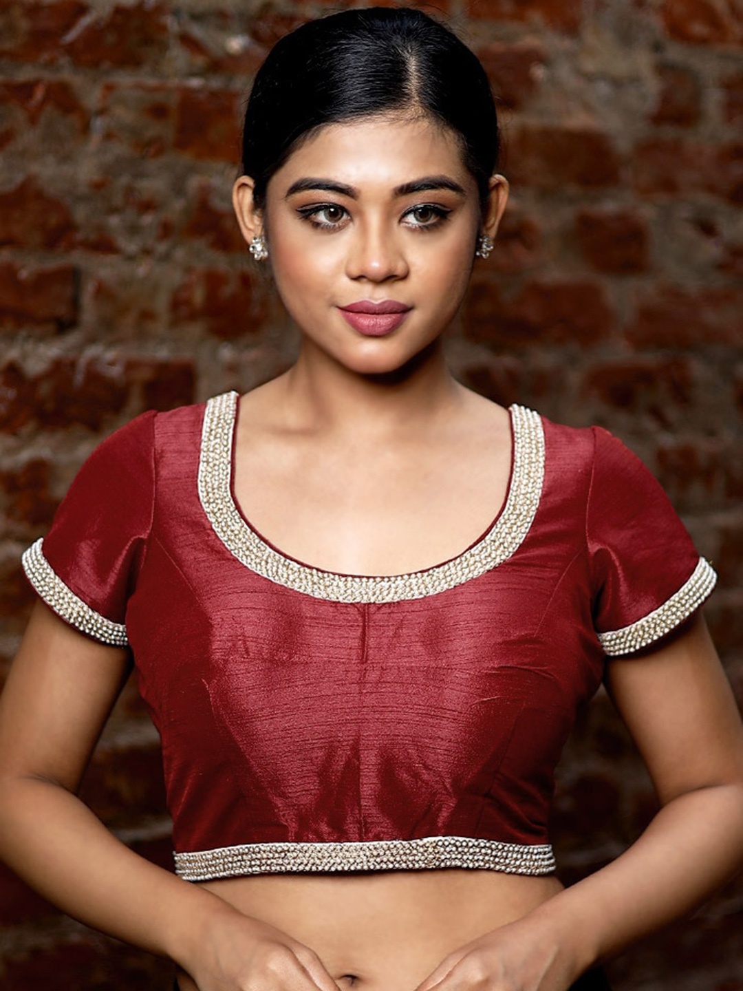 

AllSilks Round Neck Padded Saree Blouse, Maroon