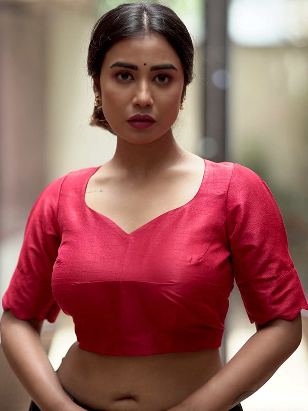 

AllSilks Sweetheart Neck Padded Saree Blouse, Red