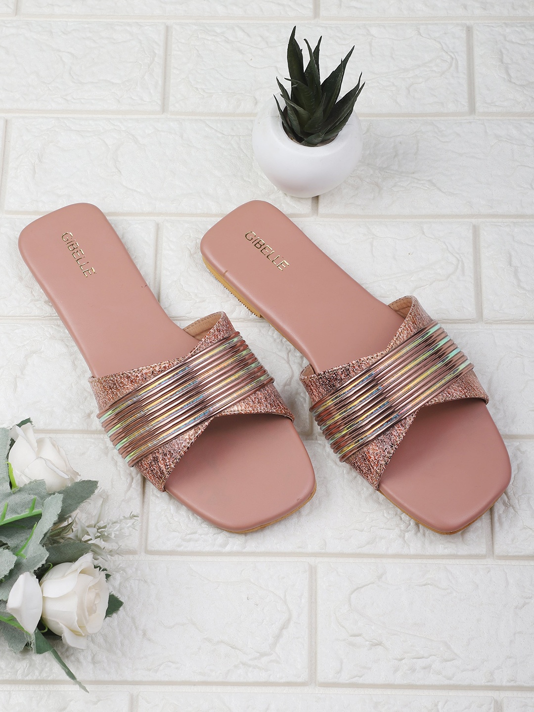 

Gibelle Embellished Open Toe Flats, Peach
