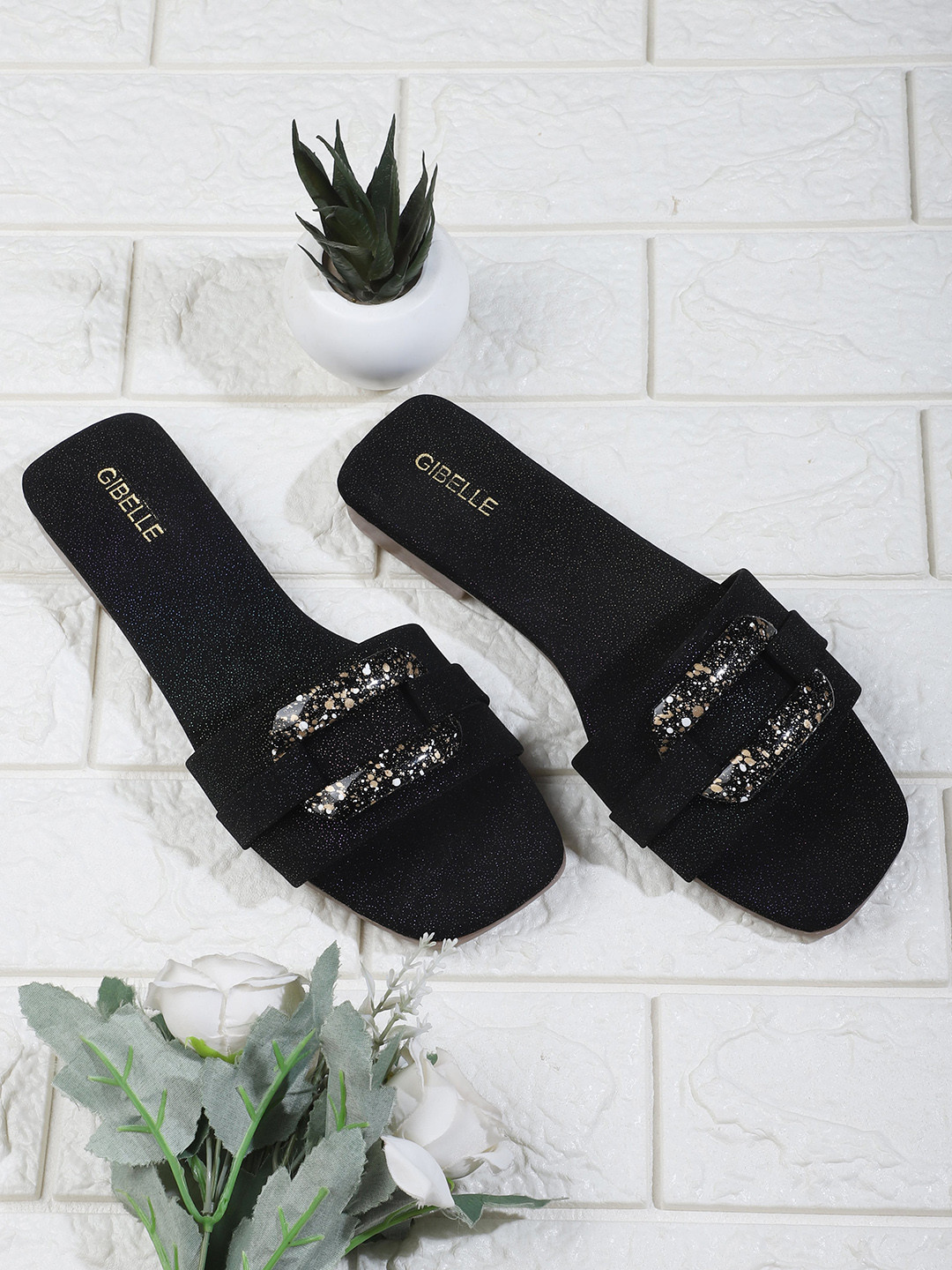

Gibelle Embellished Open Toe Flats, Black