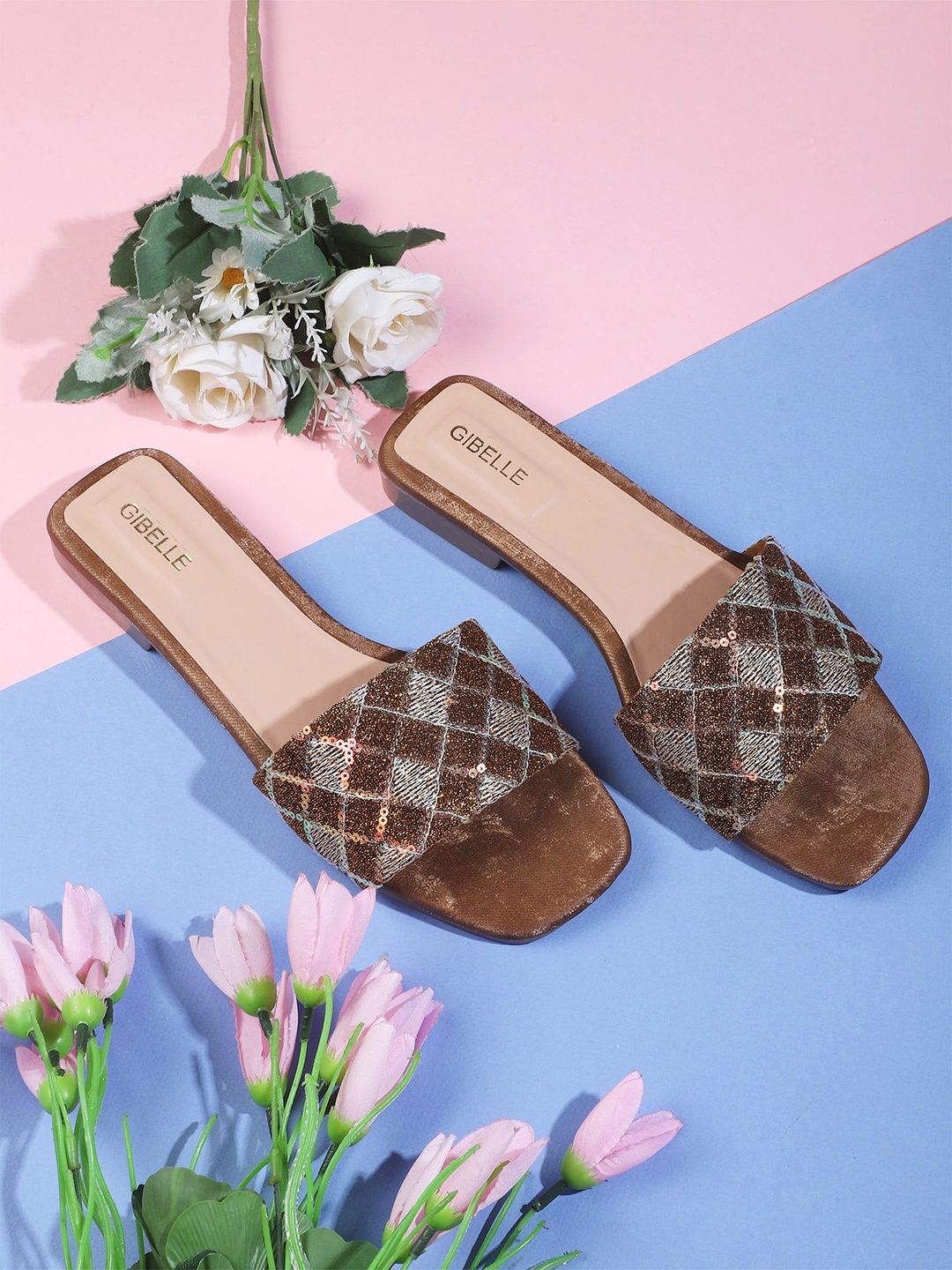 

Gibelle Ethnic Embellished Open Toe Flats, Tan