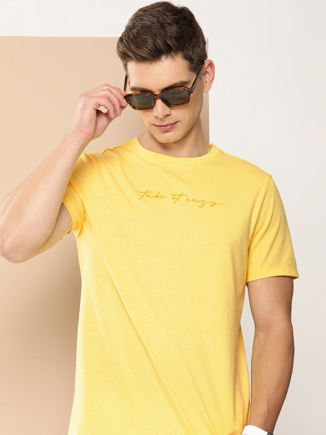 

encore by INVICTUS Typography Printed T-shirt, Yellow
