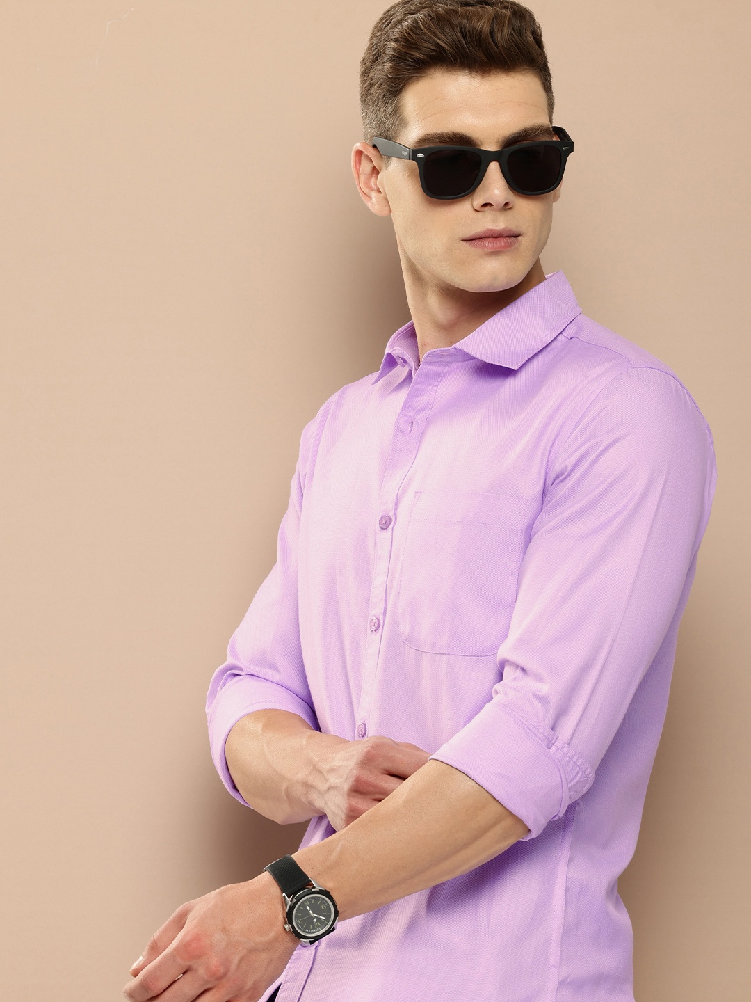 

encore by INVICTUS Self Design Textured Casual Shirt, Lavender