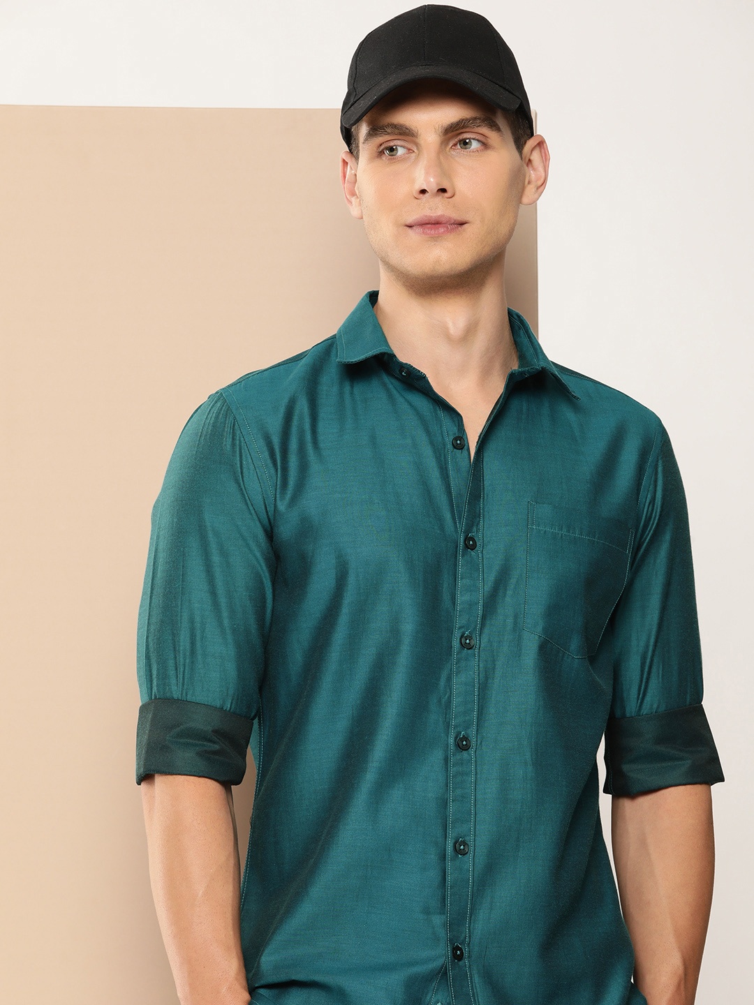 

encore by INVICTUS Solid Long Sleeves Casual Shirt, Green
