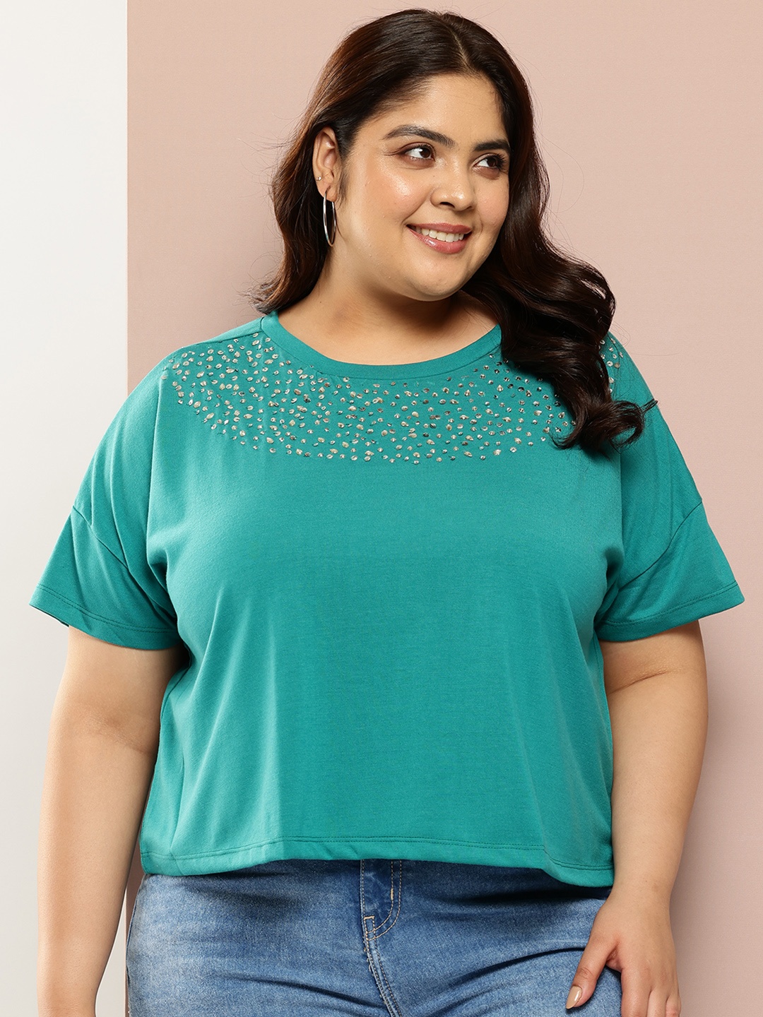 

Sztori Plus Size Embellished Top, Green