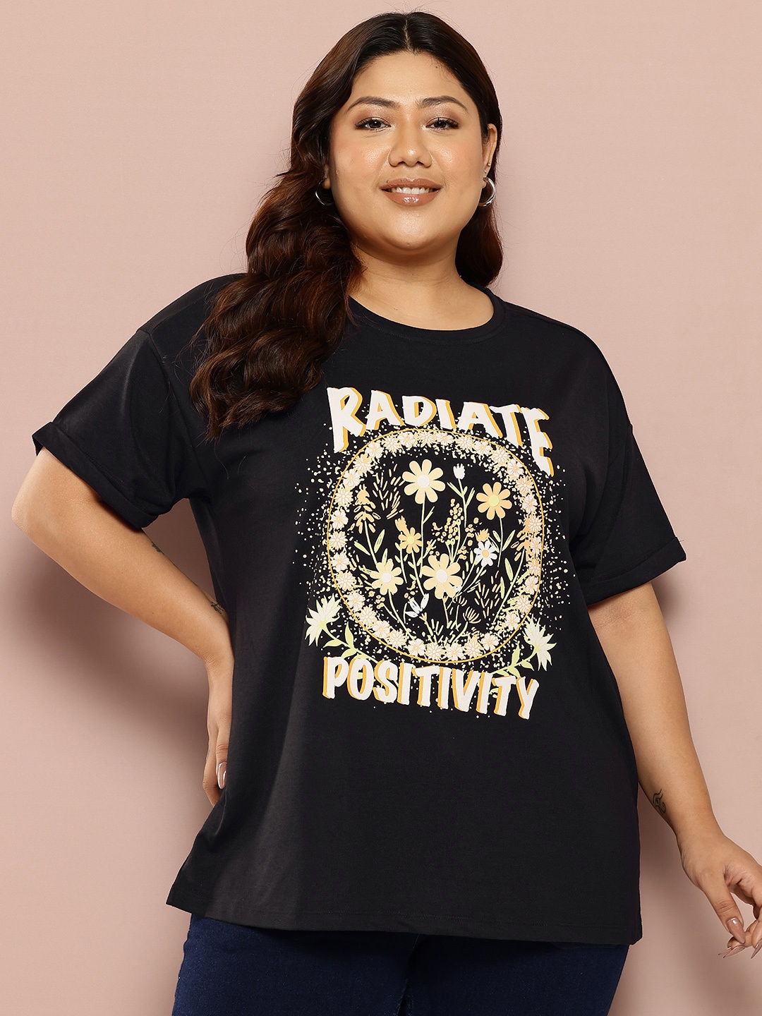 

Sztori Plus Size Graphic Printed T-shirt, Black