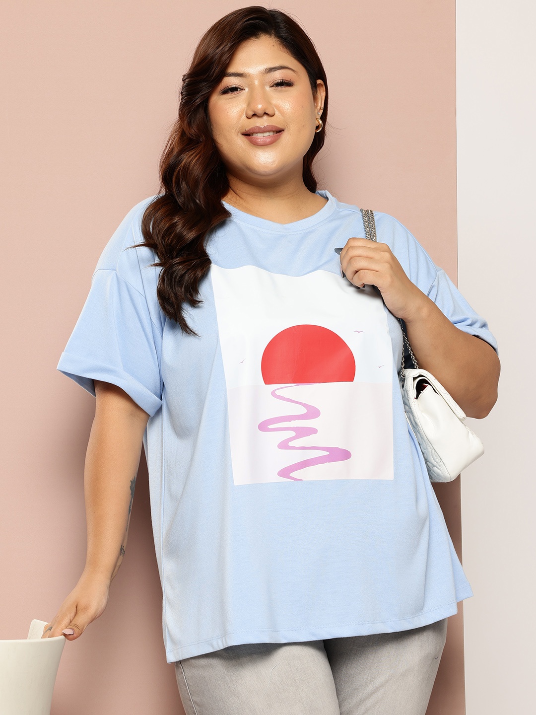 

Sztori Plus Size Printed Oversize T-shirt, Blue