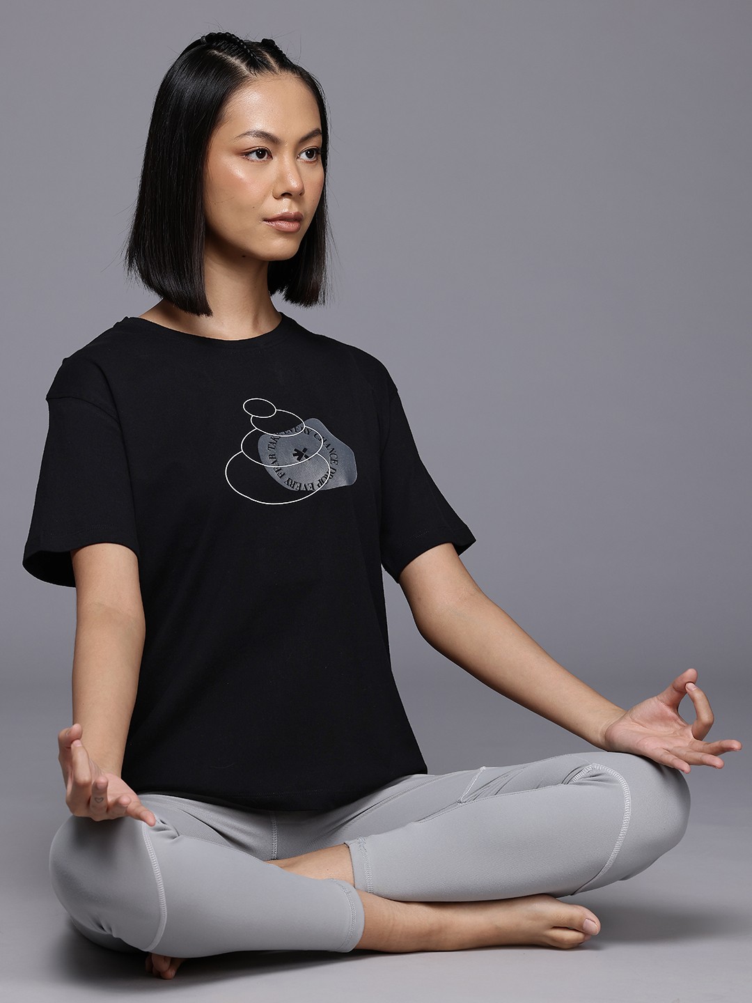 

HRX by Hrithik Roshan Women Printed Pure Cotton Yoga T-shirt, Black