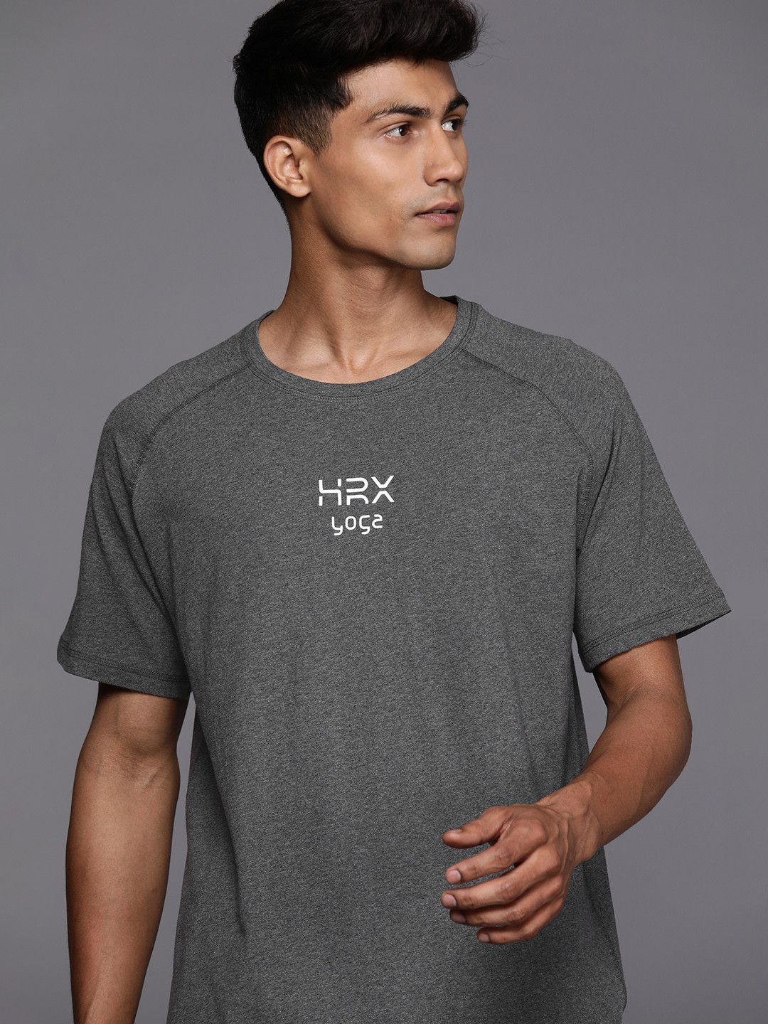 

HRX by Hrithik Roshan Pure Cotton Yoga T-shirt, Grey melange