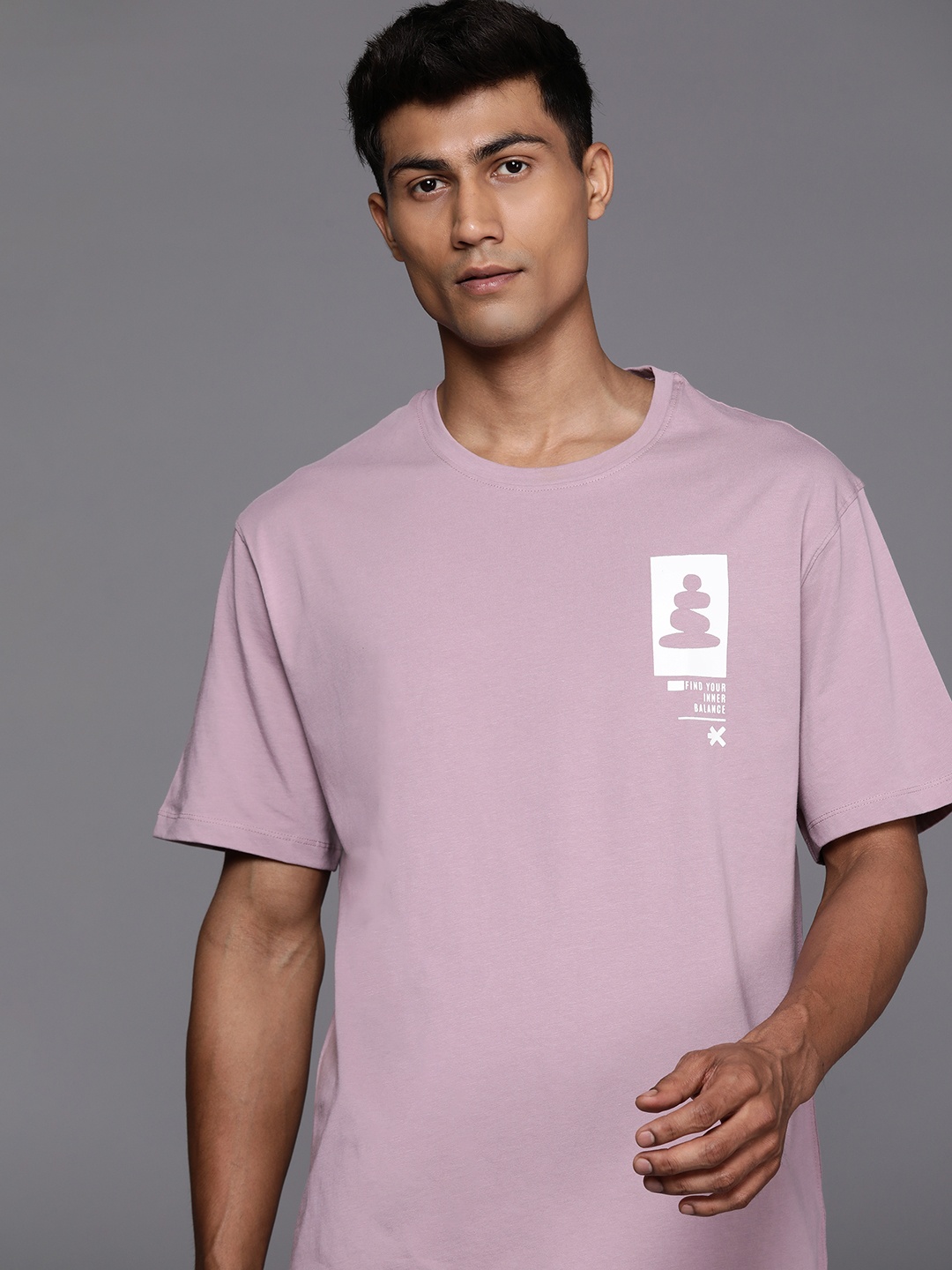 

HRX by Hrithik Roshan Printed Pure Cotton Yoga T-shirt, Lavender