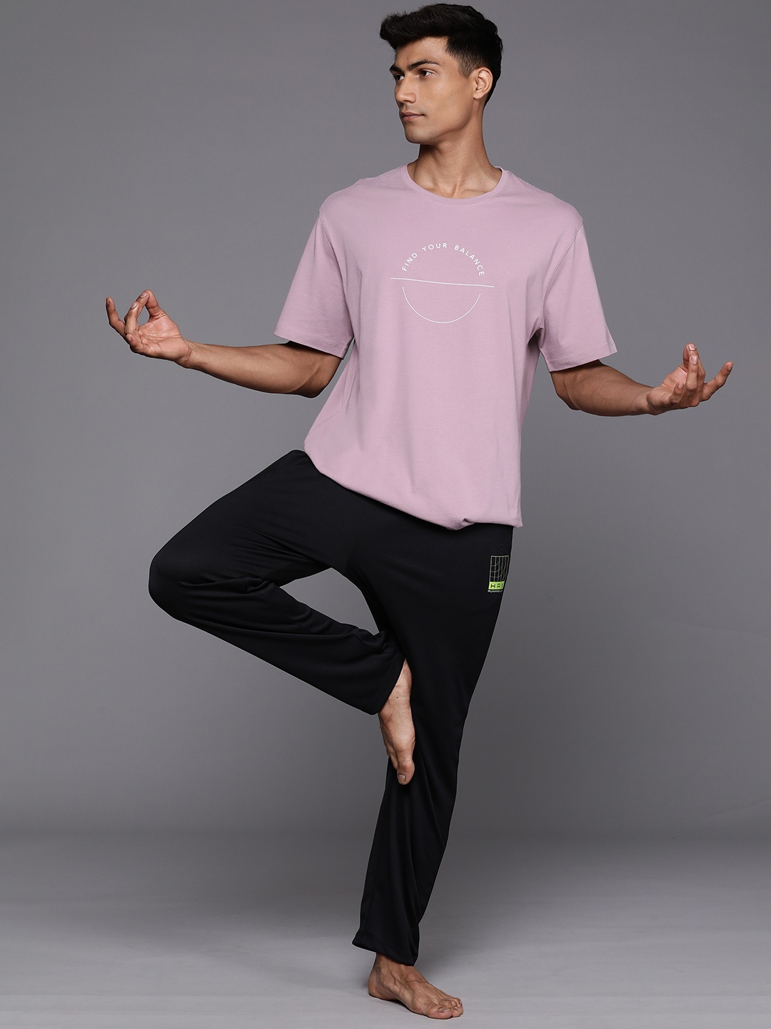 

HRX by Hrithik Roshan Typography Printed Pure Cotton Yoga T-shirt, Mauve