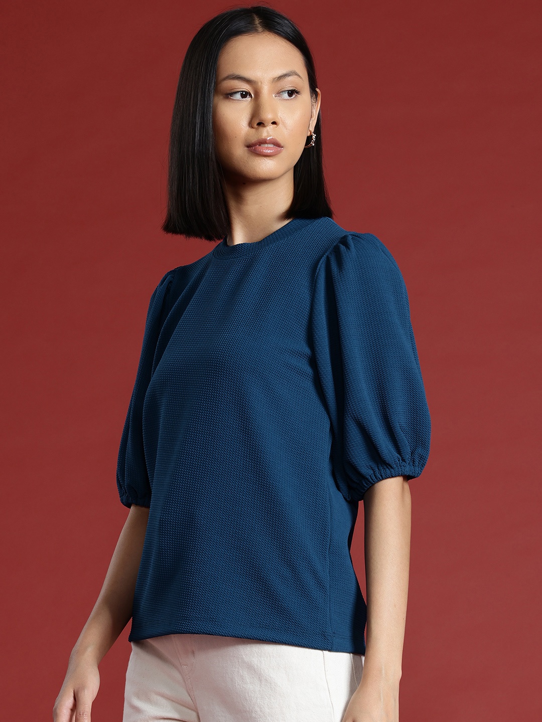 

all about you Textured Puff Sleeve Top, Teal