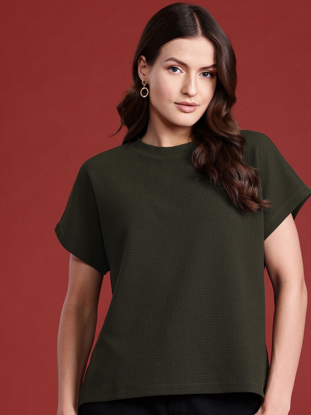 

all about you Self-Design Extended Sleeves Top, Olive