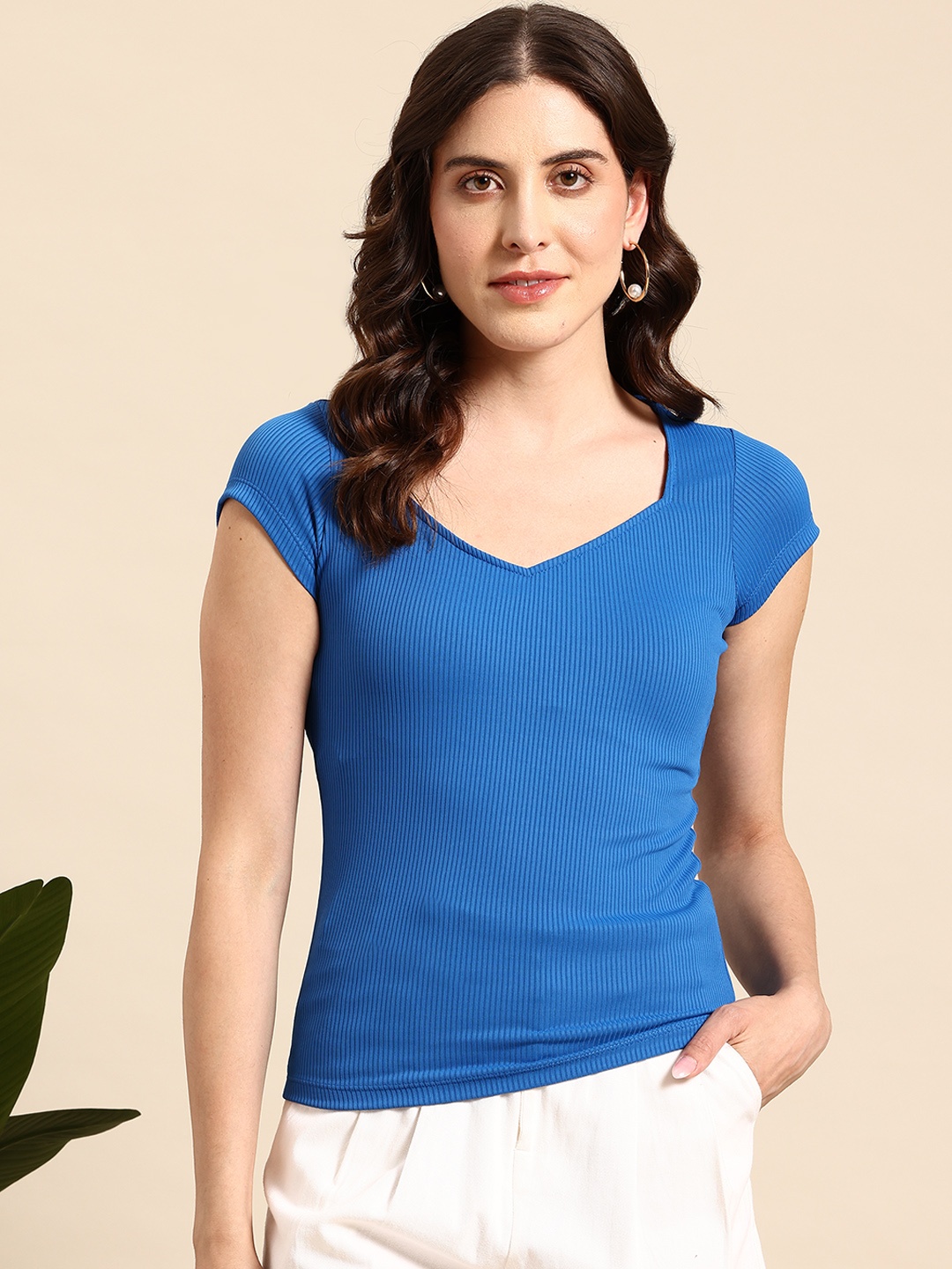 

Mast & Harbour Sweetheart Neck Top, Blue